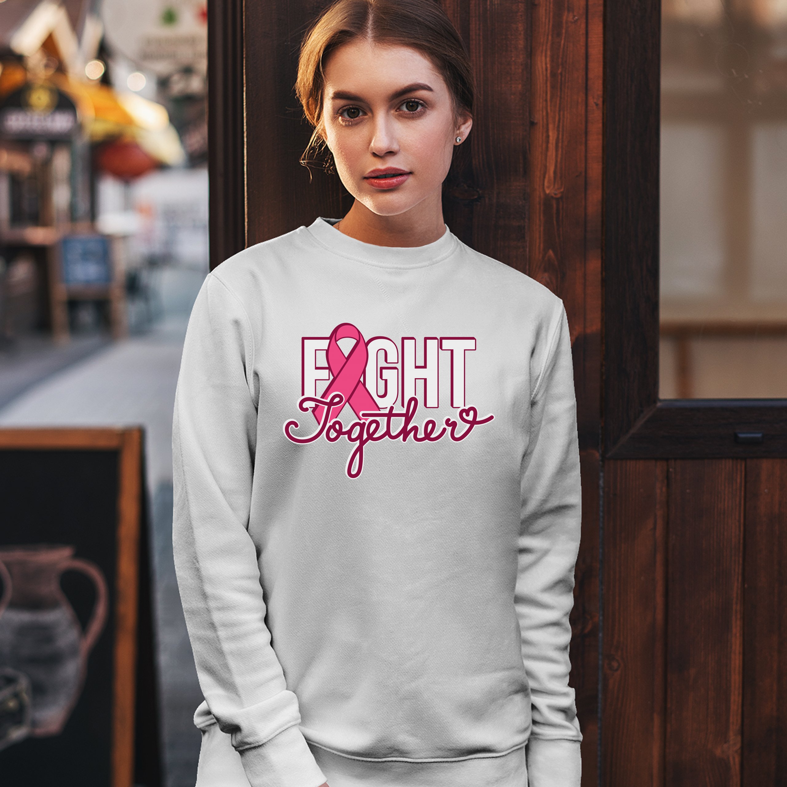Fight Together Sweatshirt Breast Cancer Awareness Warrior Crewneck - Picture 21 of 36