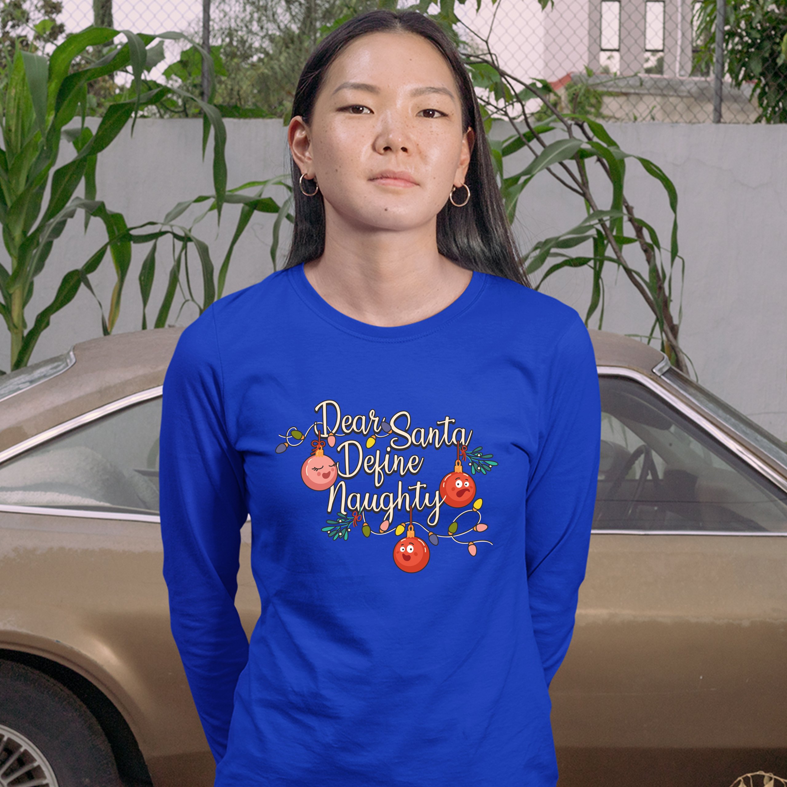 Dear Santa Define Naughty Women's Long Sleeve T-shirt Merry Christmas Funny - Picture 25 of 29