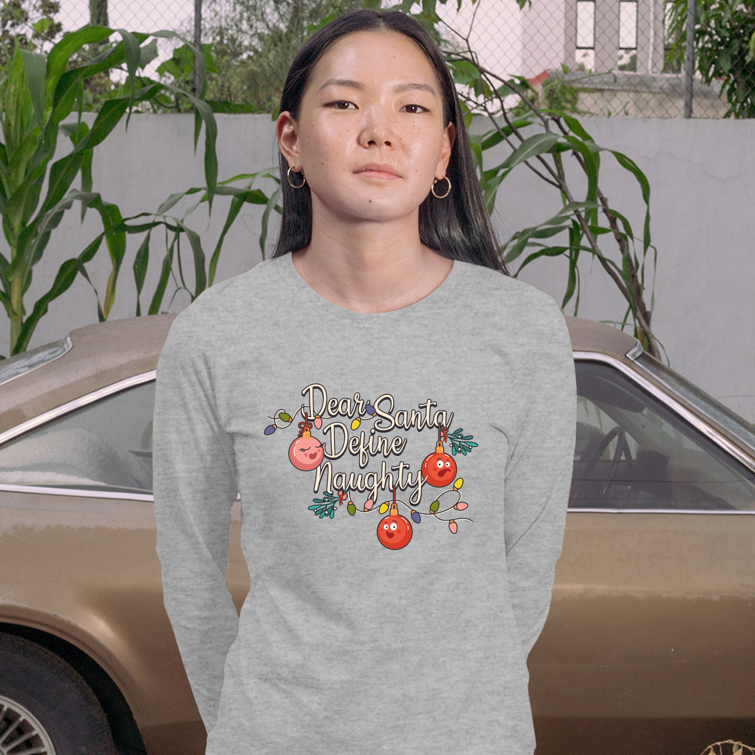 Dear Santa Define Naughty Women's Long Sleeve T-shirt Merry Christmas Funny - Picture 9 of 29