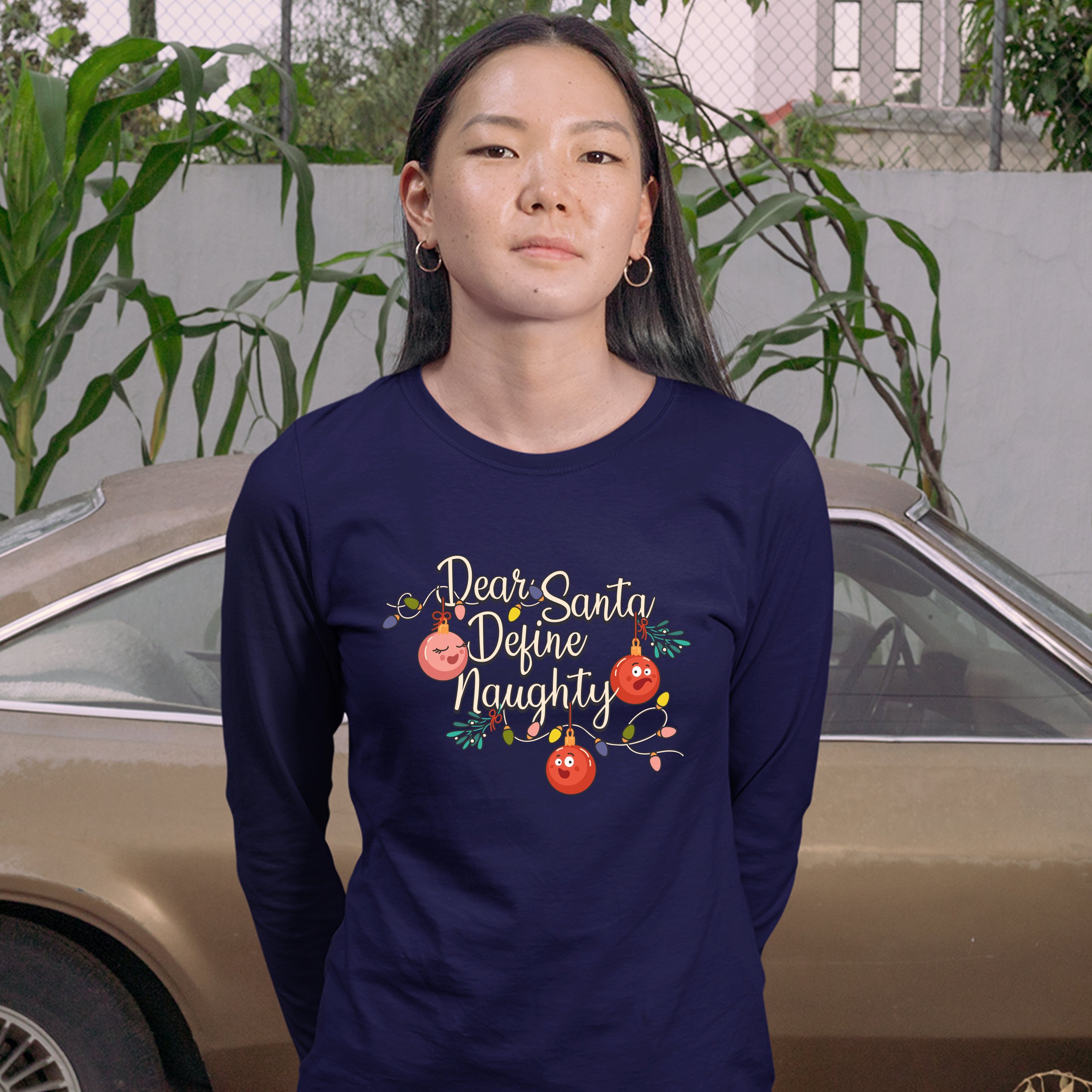 Dear Santa Define Naughty Women's Long Sleeve T-shirt Merry Christmas Funny - Picture 21 of 29