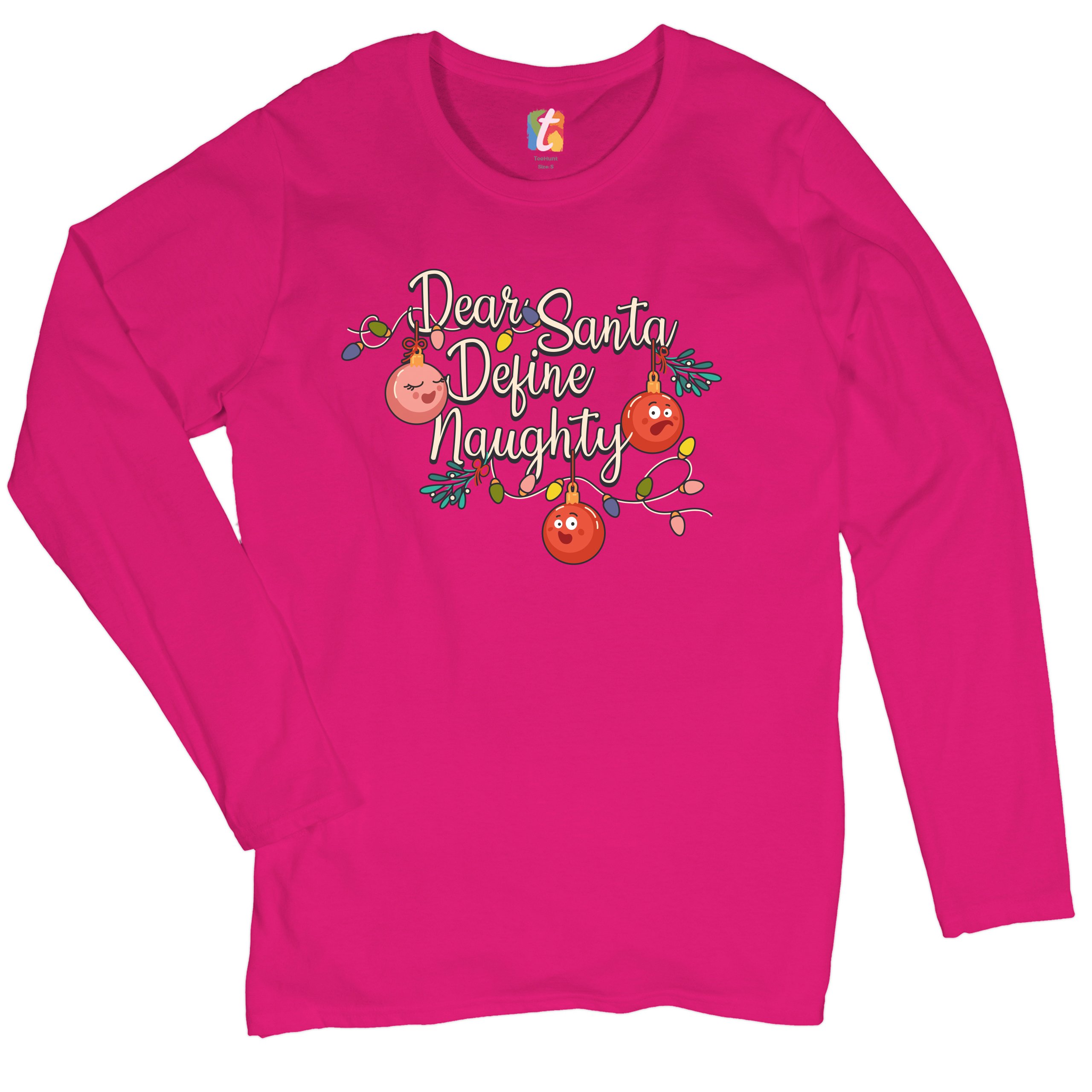 Dear Santa Define Naughty Women's Long Sleeve T-shirt Merry Christmas Funny - Picture 26 of 29