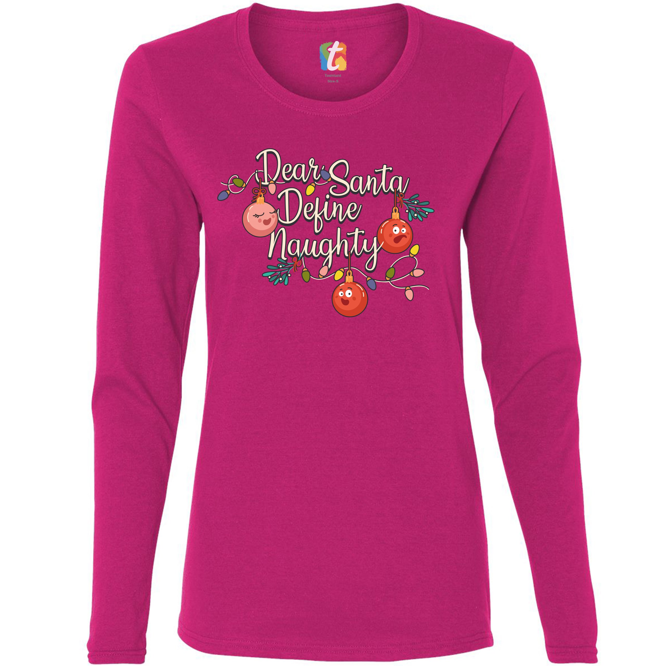 Dear Santa Define Naughty Women's Long Sleeve T-shirt Merry Christmas Funny - Picture 27 of 29