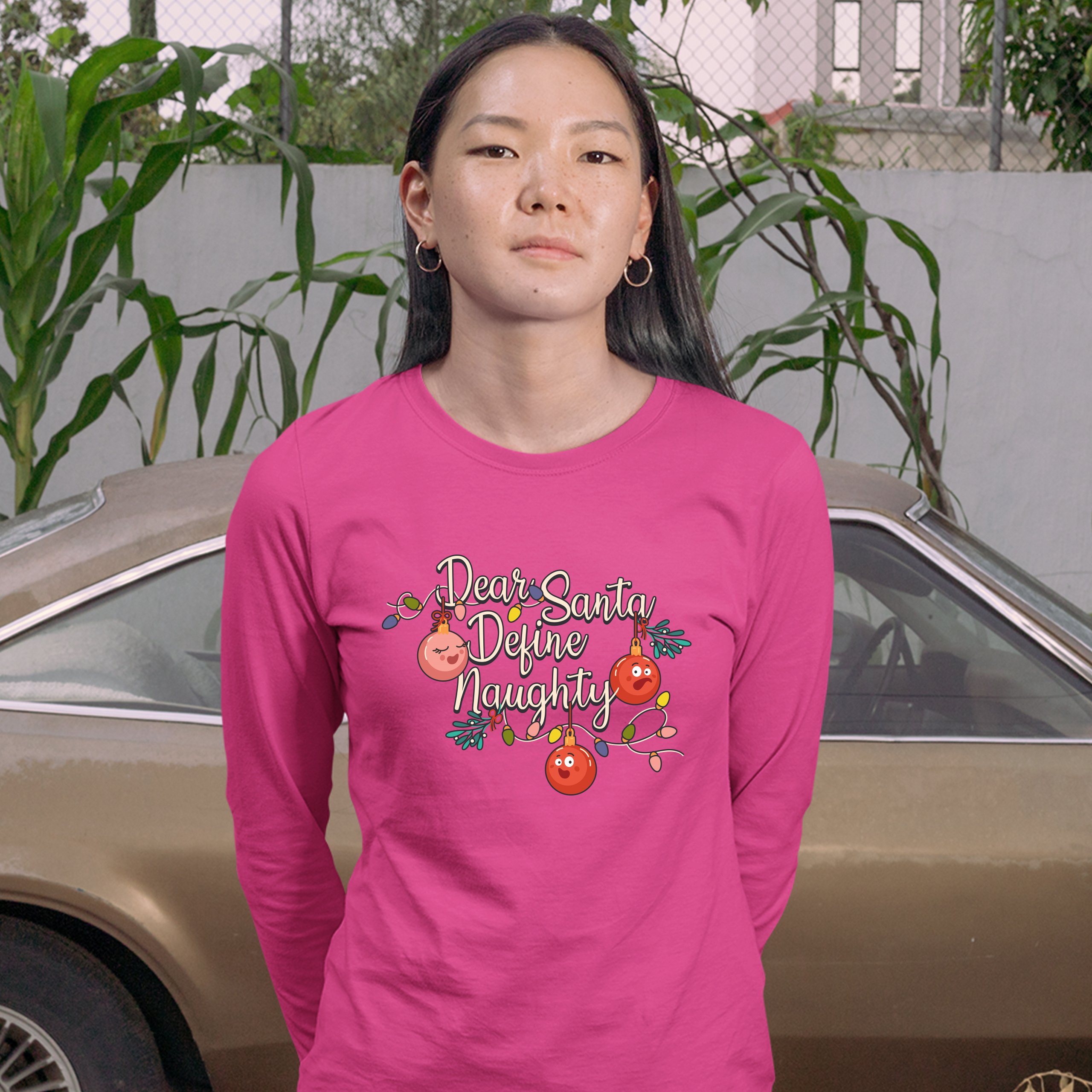 Dear Santa Define Naughty Women's Long Sleeve T-shirt Merry Christmas Funny - Picture 29 of 29