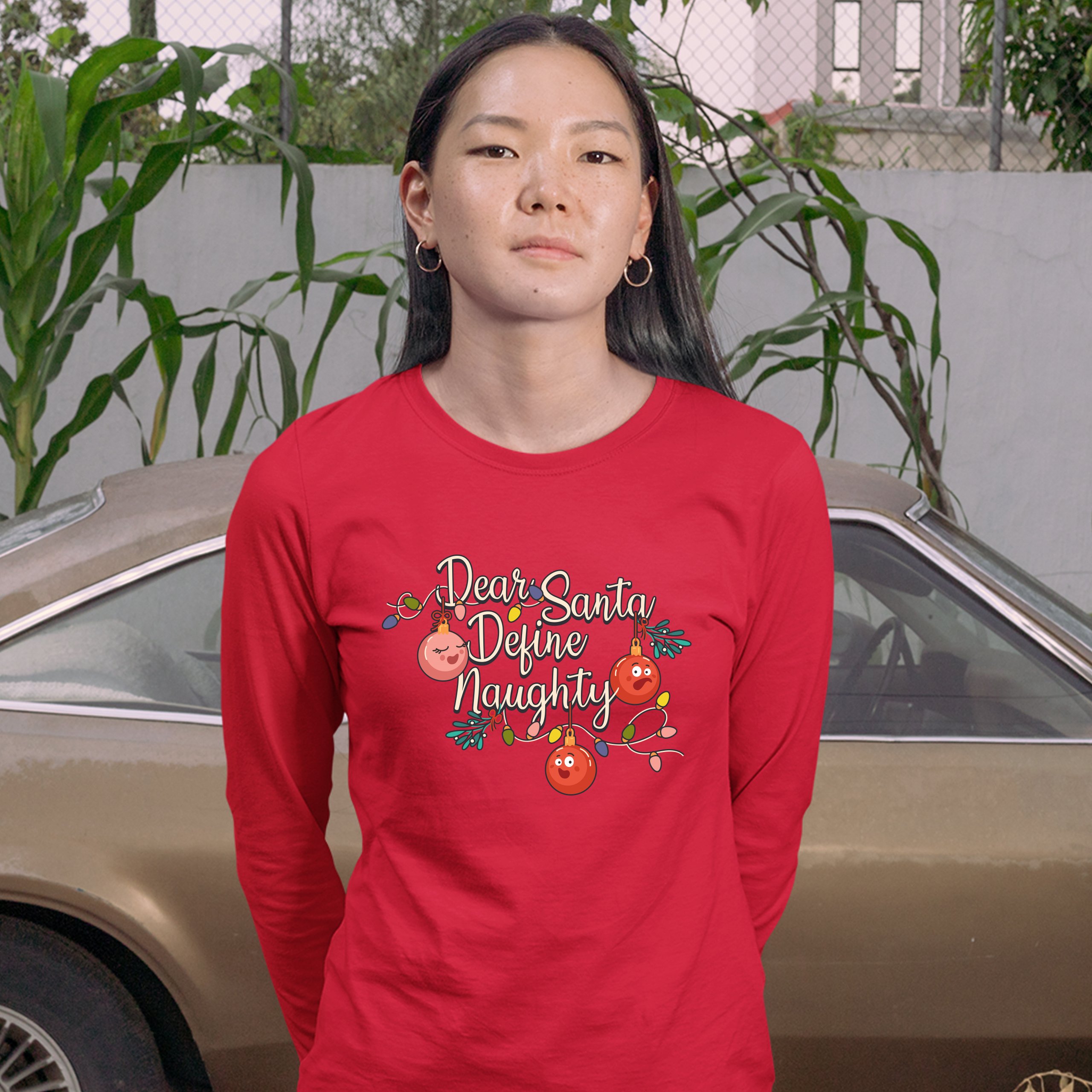 Dear Santa Define Naughty Women's Long Sleeve T-shirt Merry Christmas Funny - Picture 13 of 29