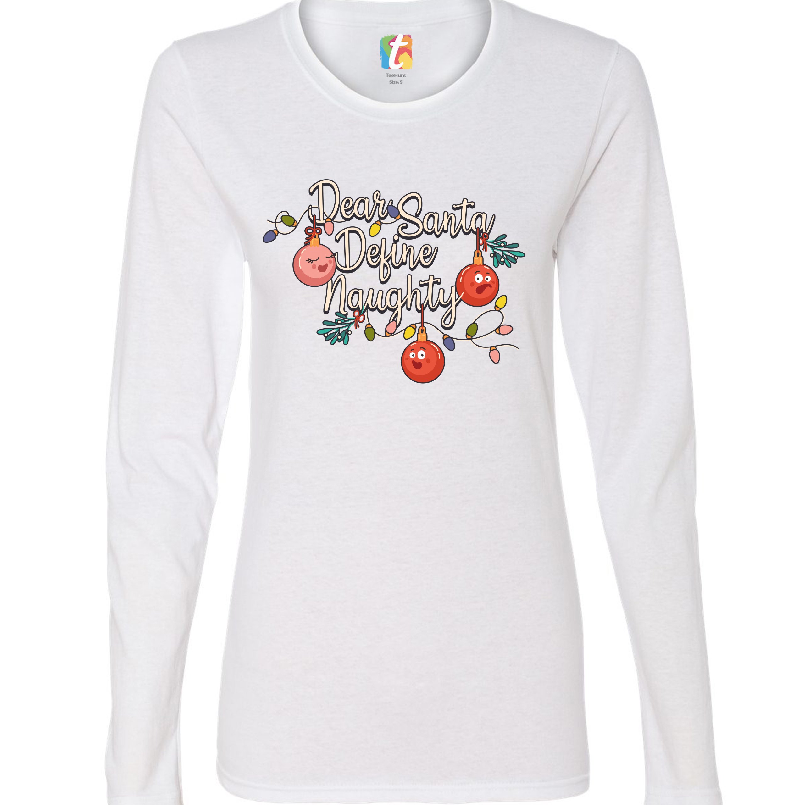 Dear Santa Define Naughty Women's Long Sleeve T-shirt Merry Christmas Funny - Picture 15 of 29