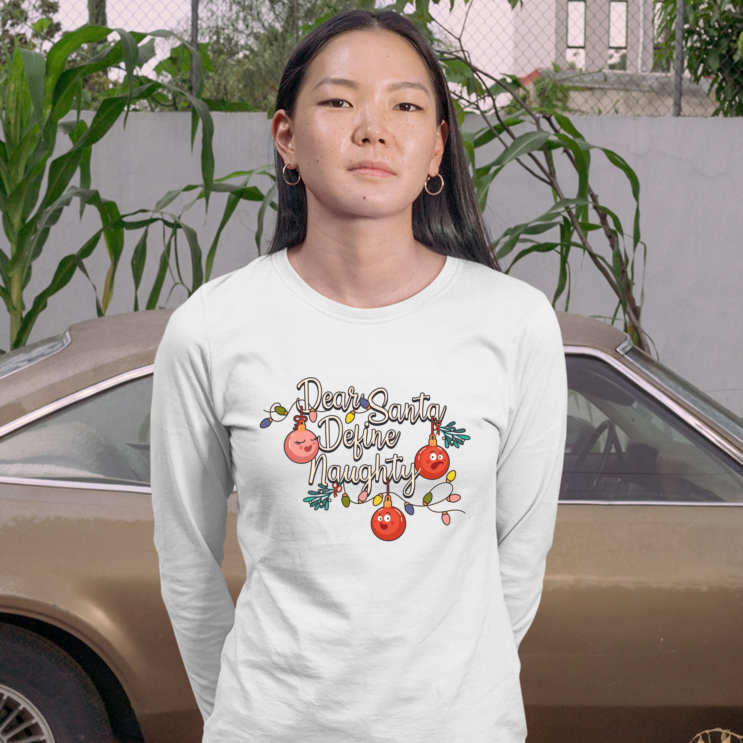 Dear Santa Define Naughty Women's Long Sleeve T-shirt Merry Christmas Funny - Picture 17 of 29