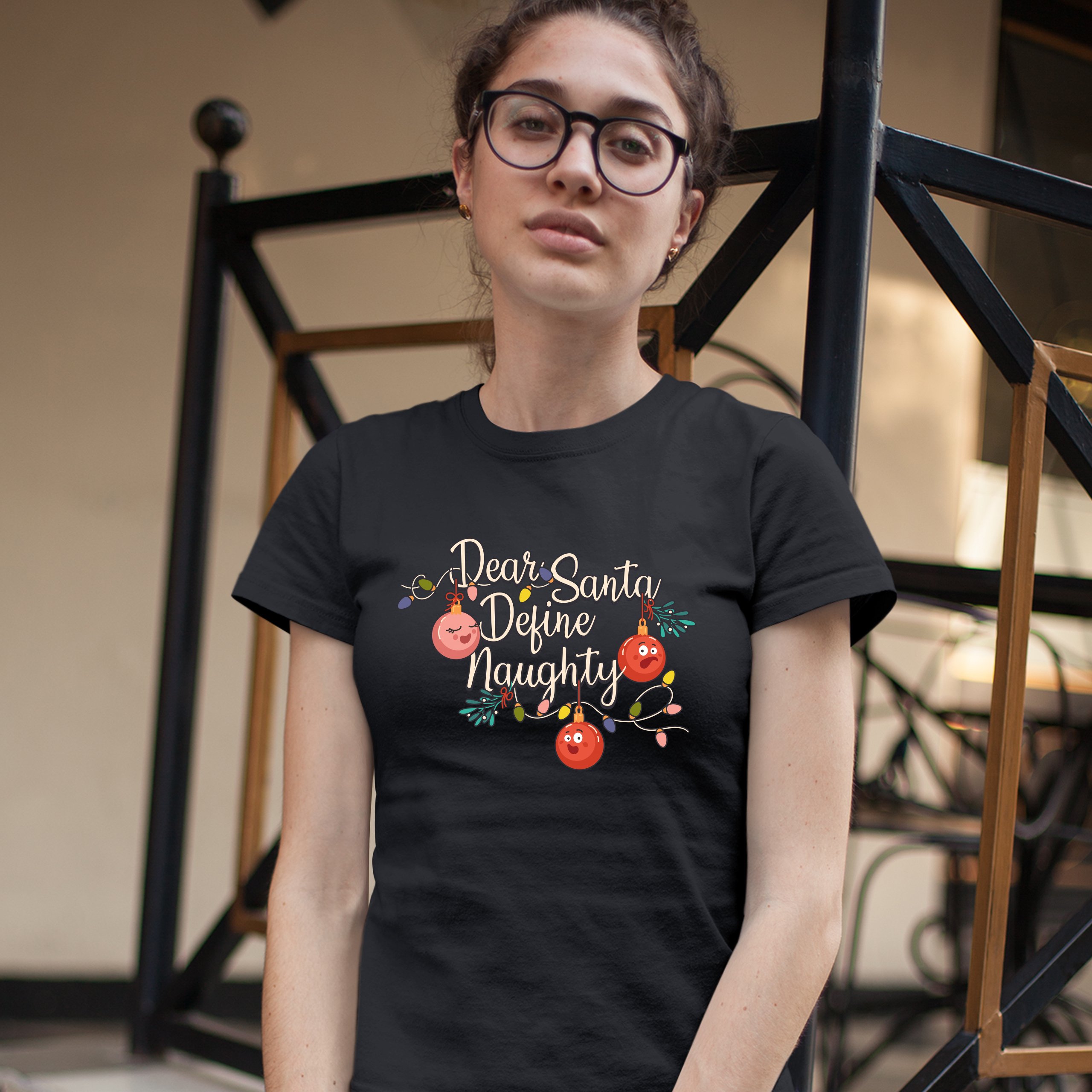 Dear Santa Define Naughty T-Shrit Merry Christmas Naughty or Nice Women's Tee - Picture 5 of 21