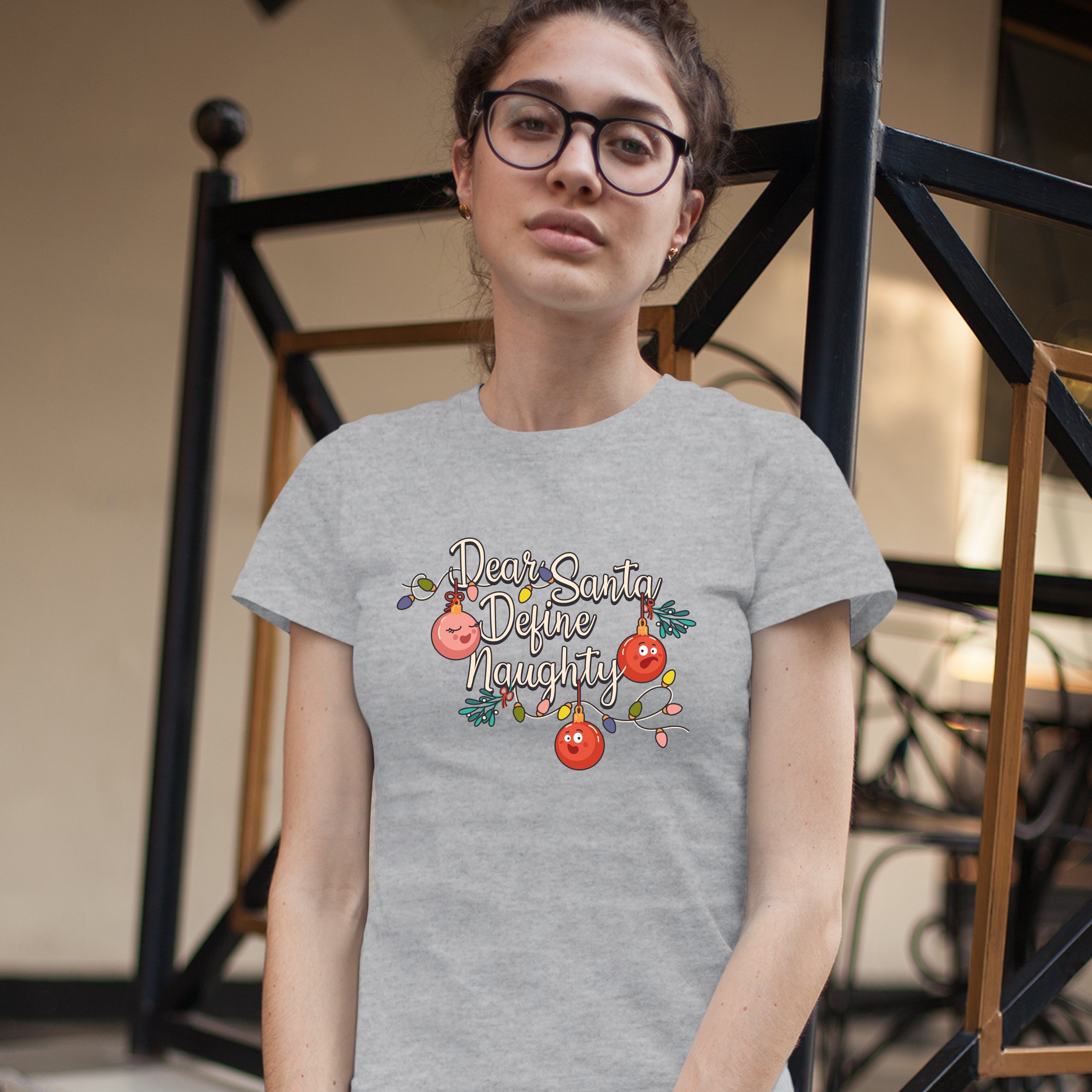 Dear Santa Define Naughty T-Shrit Merry Christmas Naughty or Nice Women's Tee - Picture 9 of 21
