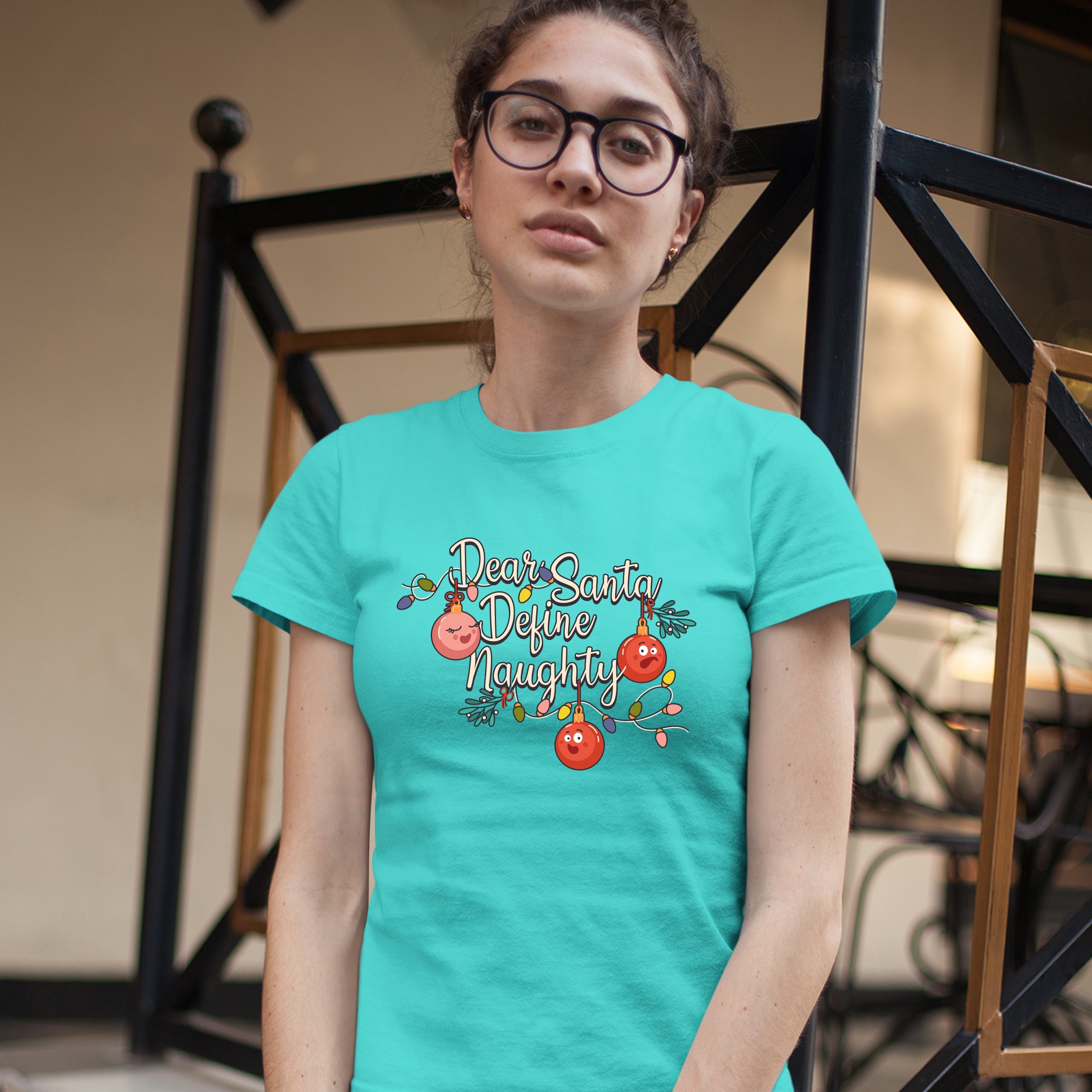 Dear Santa Define Naughty T-Shrit Merry Christmas Naughty or Nice Women's Tee - Picture 21 of 21