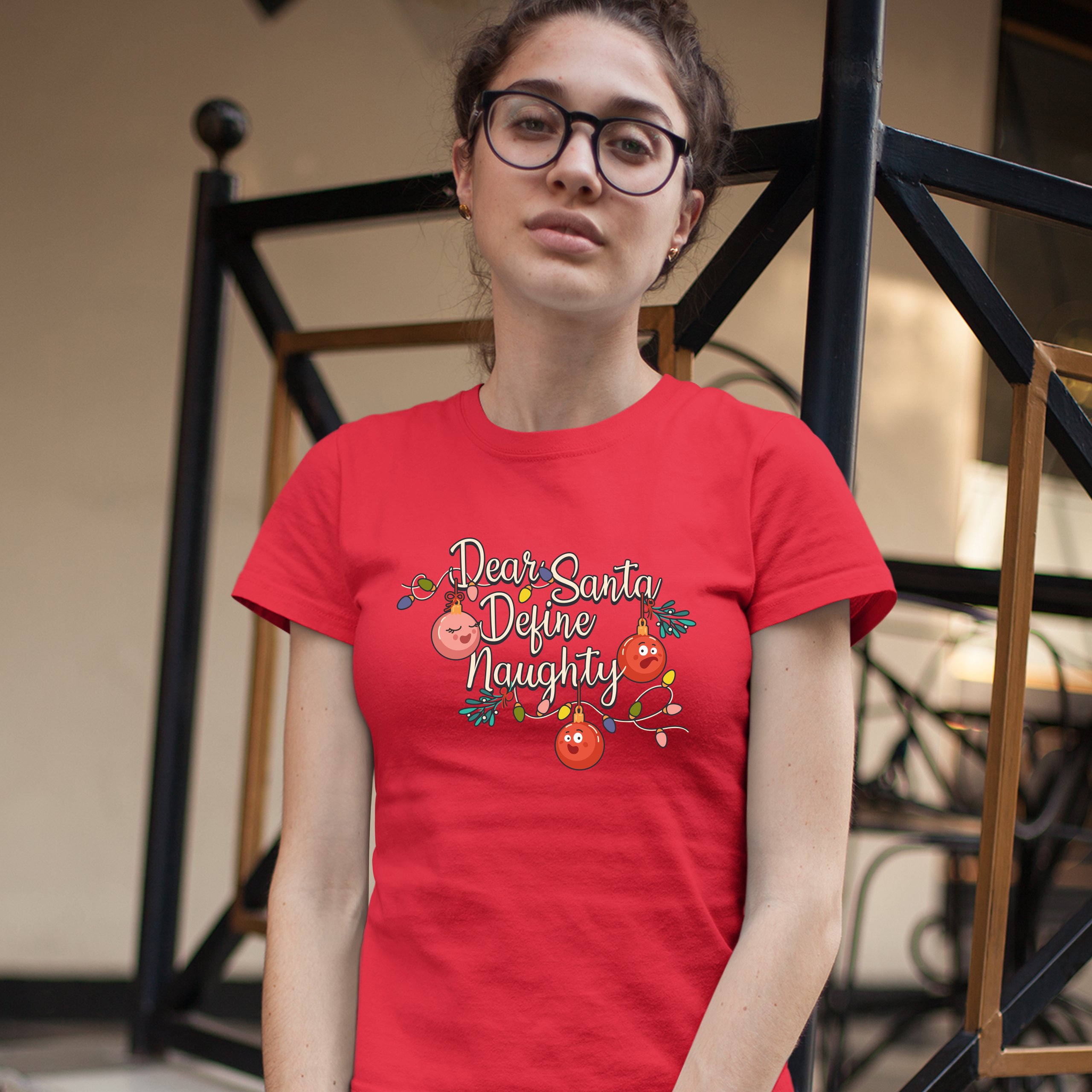 Dear Santa Define Naughty T-Shrit Merry Christmas Naughty or Nice Women's Tee - Picture 13 of 21