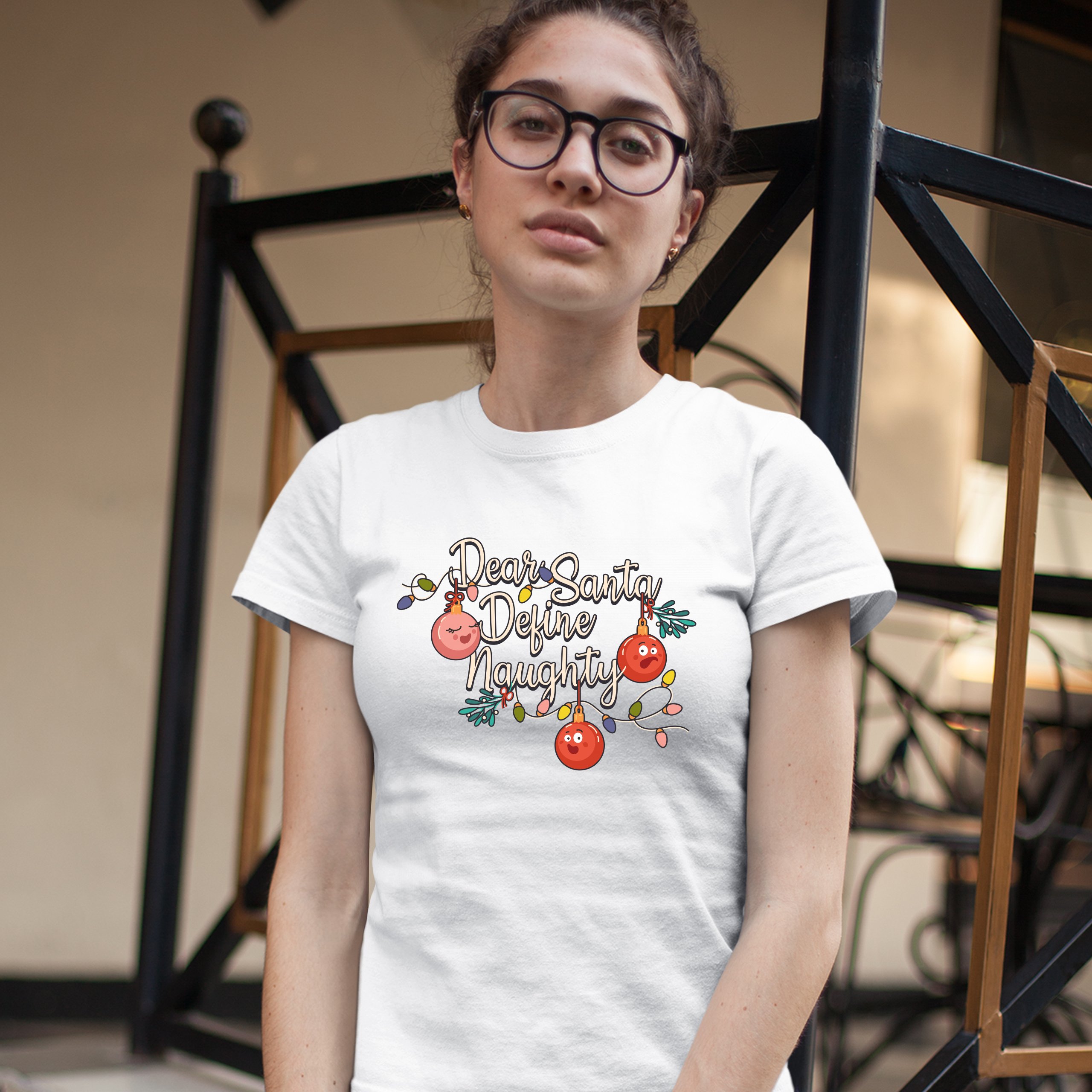Dear Santa Define Naughty T-Shrit Merry Christmas Naughty or Nice Women's Tee - Picture 17 of 21