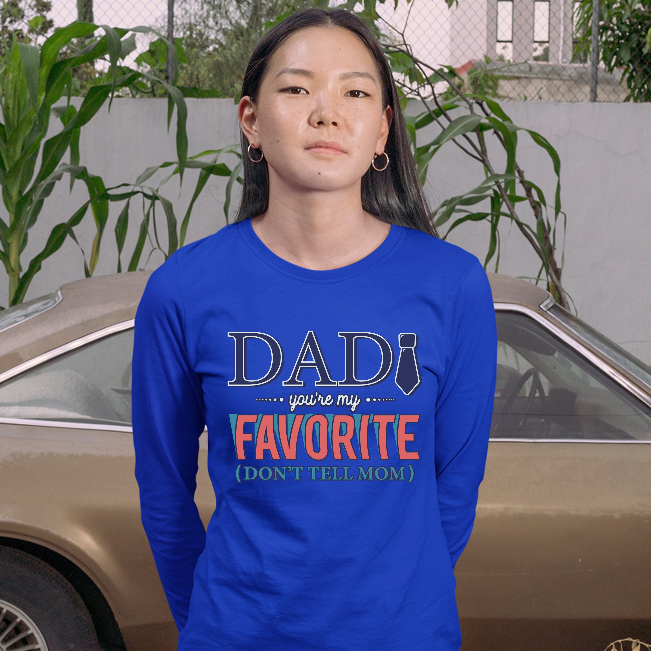 Dad You're My Favorite Don't Tell Mom Women's Long Sleeve T-shirt Father's Day - Picture 25 of 29