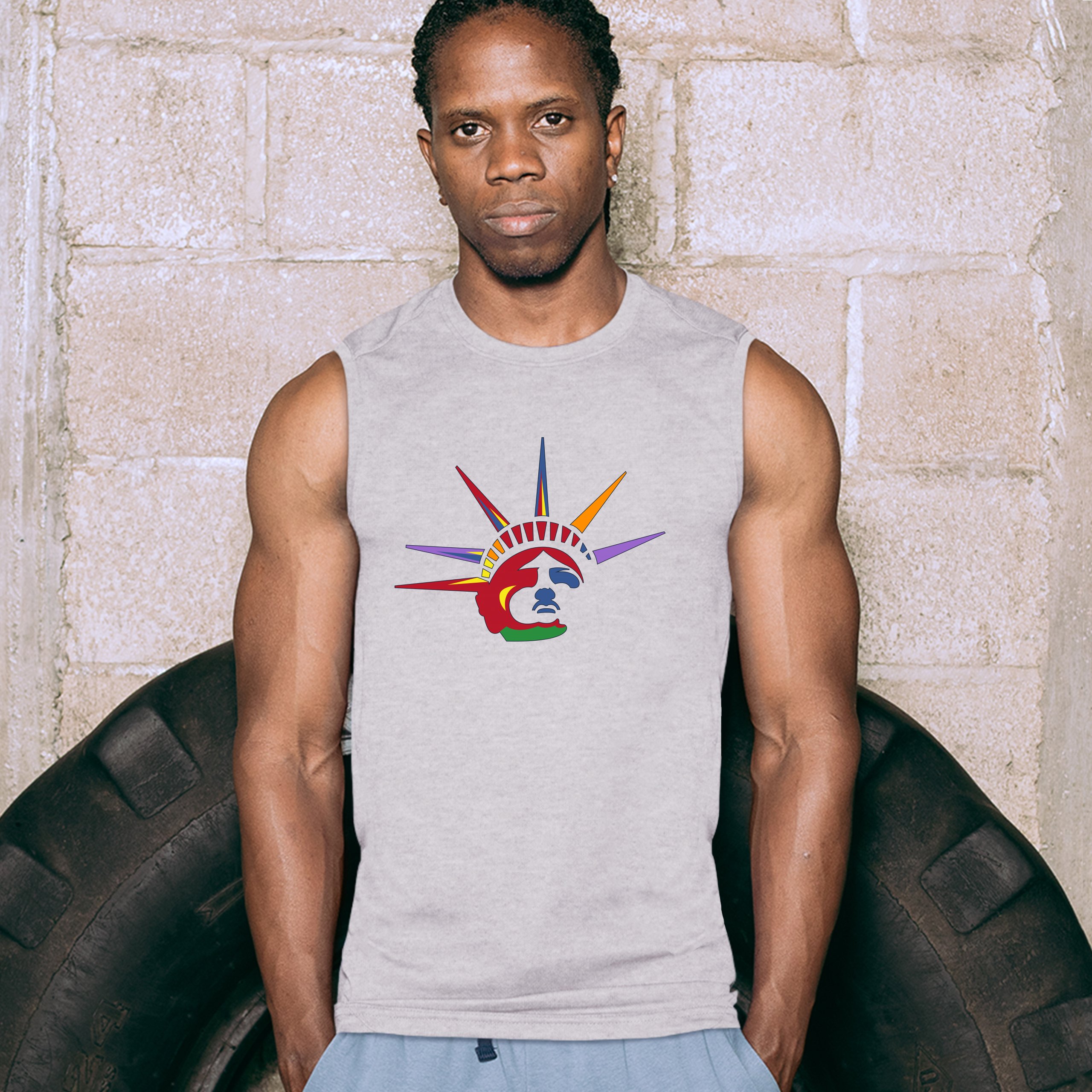 Lady Liberty Muscle Shirt Patriotic New York Statue of Liberty July 4th Men's - Picture 9 of 21