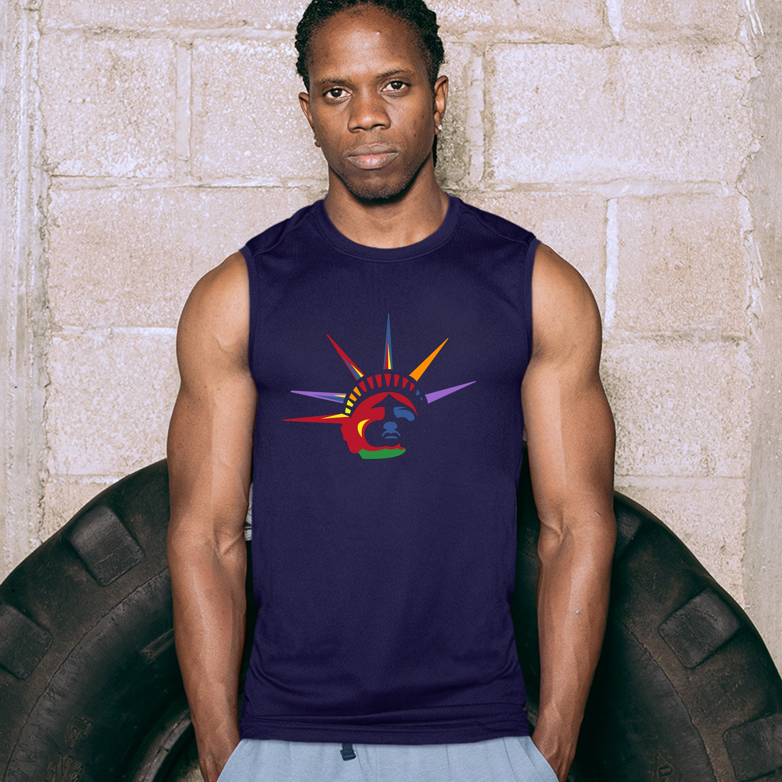 Lady Liberty Muscle Shirt Patriotic New York Statue of Liberty July 4th Men's - Picture 21 of 21