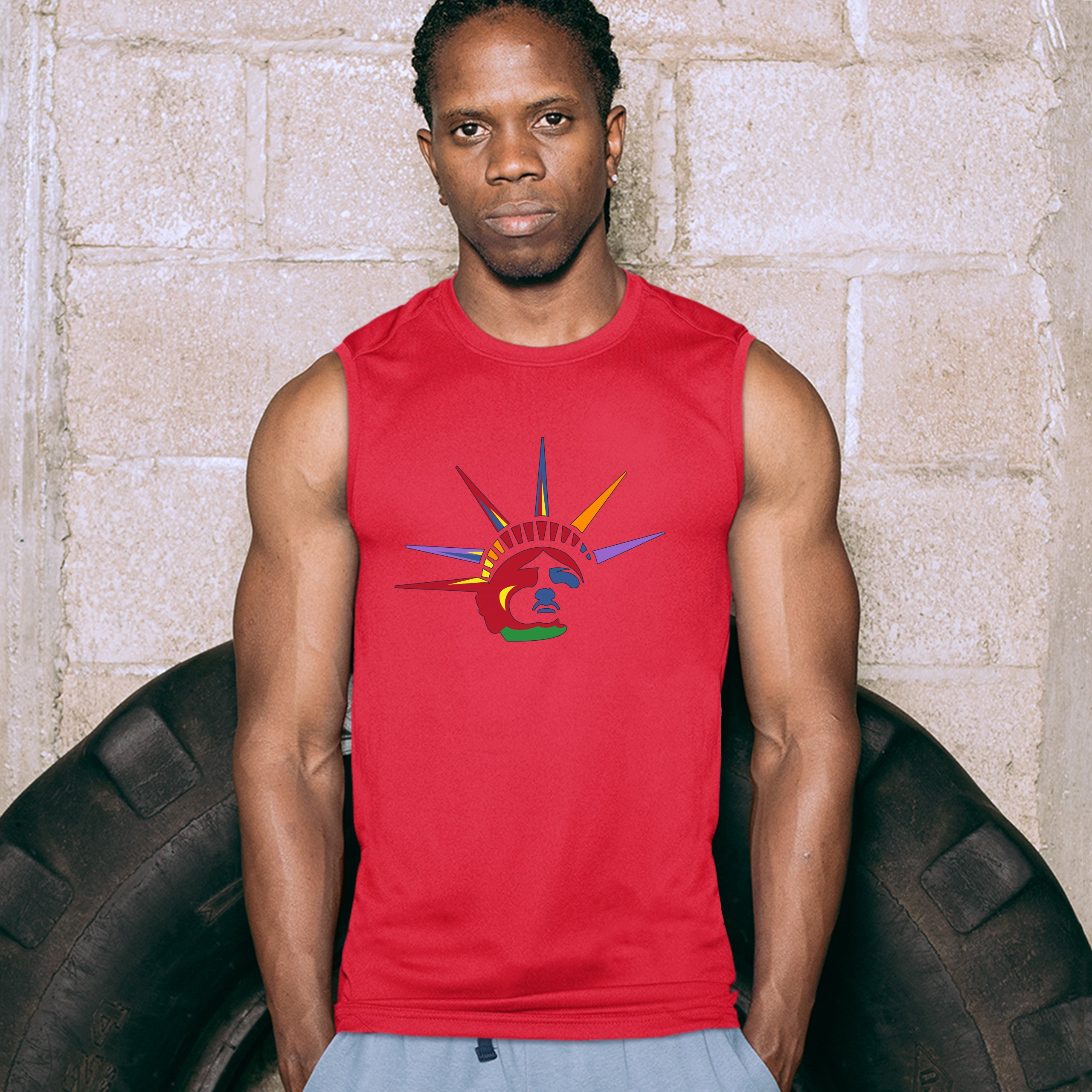 Lady Liberty Muscle Shirt Patriotic New York Statue of Liberty July 4th Men's - Picture 13 of 21