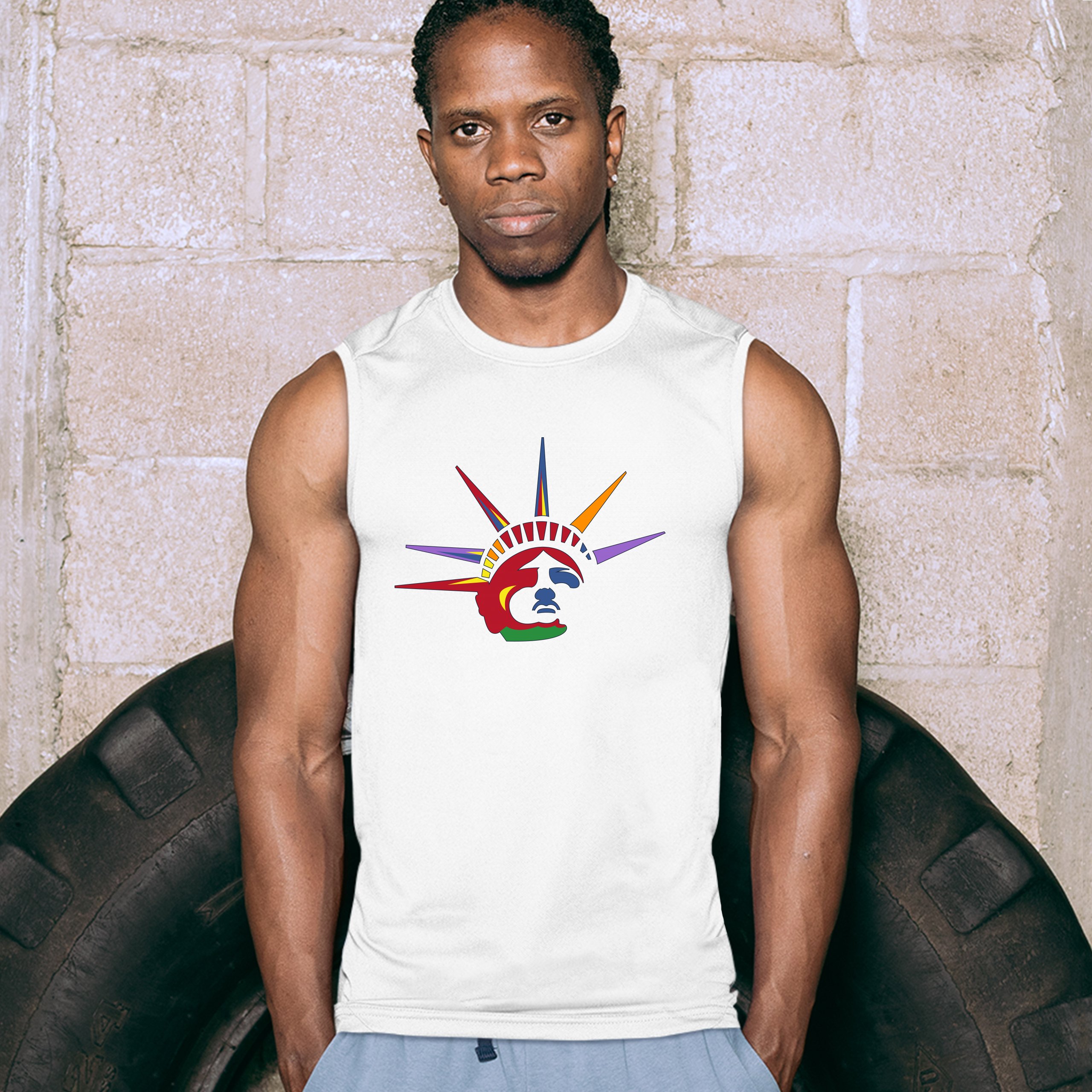 Lady Liberty Muscle Shirt Patriotic New York Statue of Liberty July 4th Men's - Picture 17 of 21