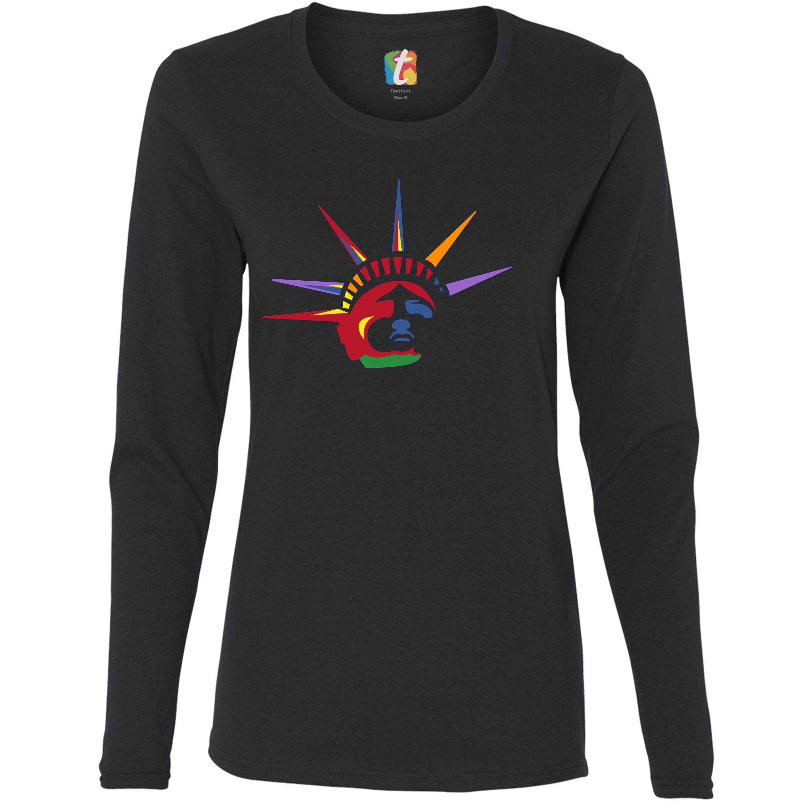 Lady Liberty Women's Long Sleeve T-shirt New York Statue of Liberty 4th of July - Picture 3 of 29