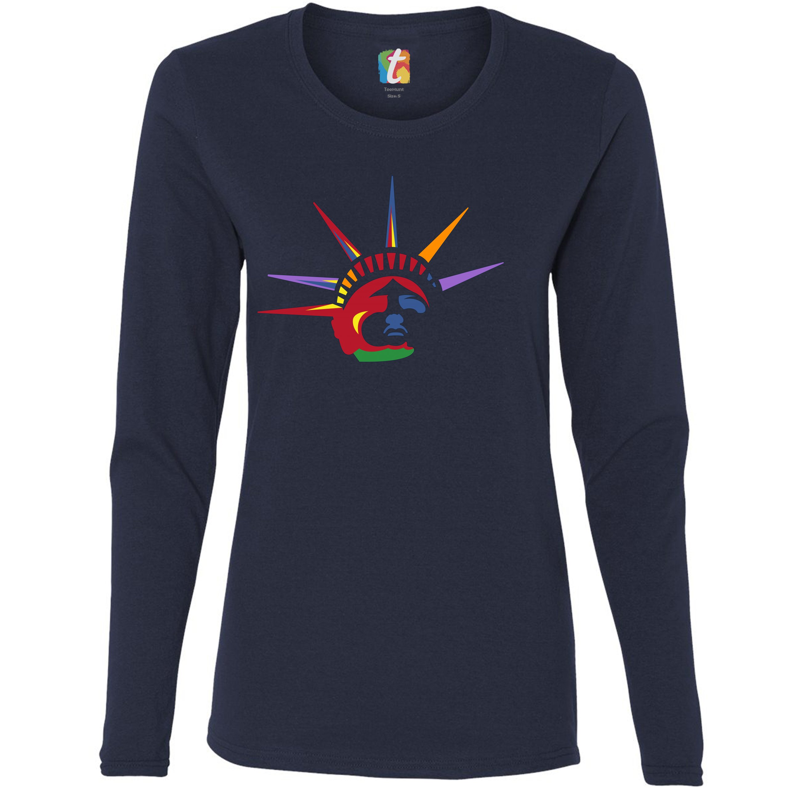 Lady Liberty Women's Long Sleeve T-shirt New York Statue of Liberty 4th of July - Picture 19 of 29