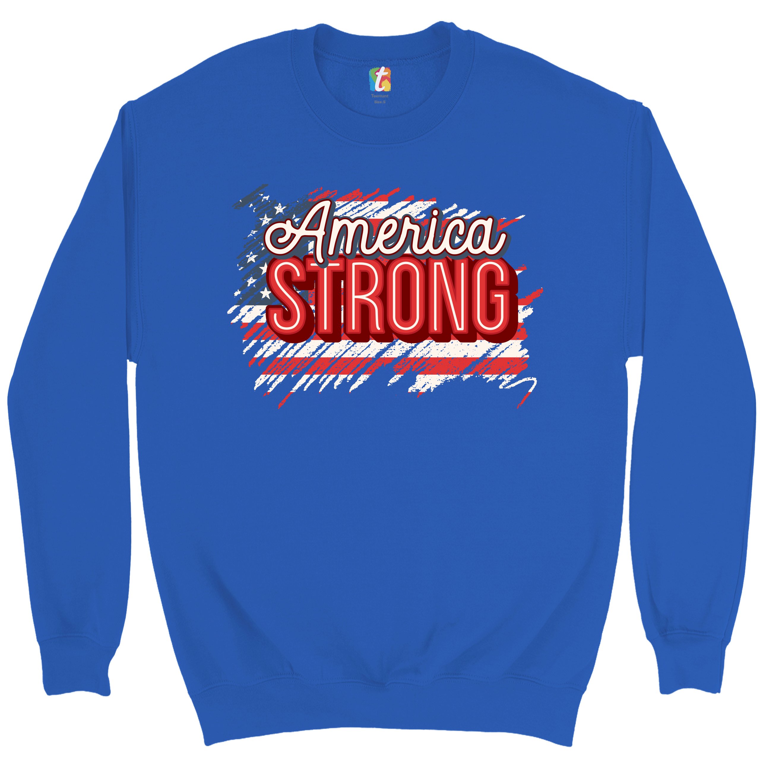 America Strong Sweatshirt Distressed American Flag 4th of July USA Crewneck - Picture 32 of 36
