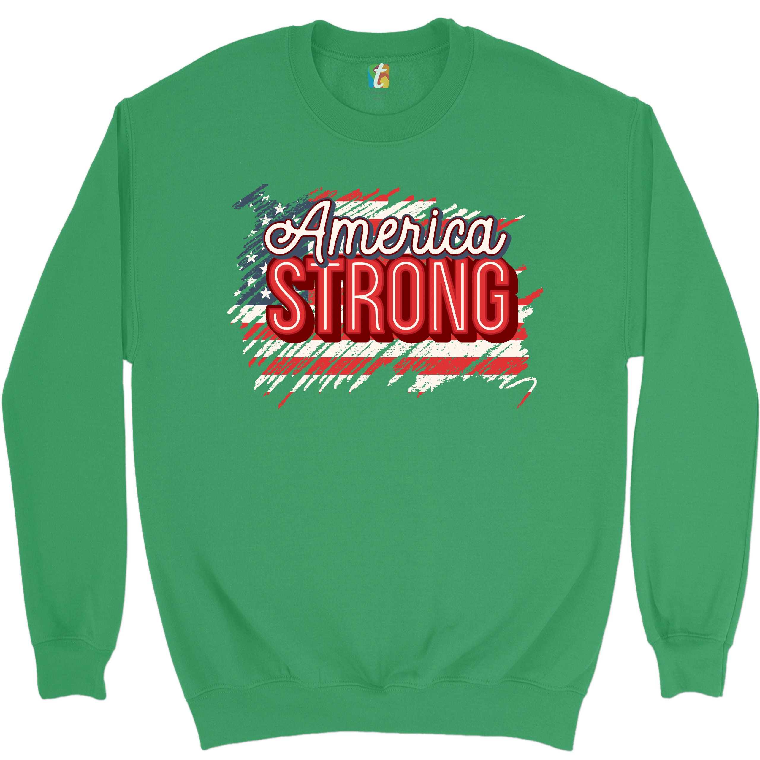 America Strong Sweatshirt Distressed American Flag 4th of July USA Crewneck - Picture 27 of 36