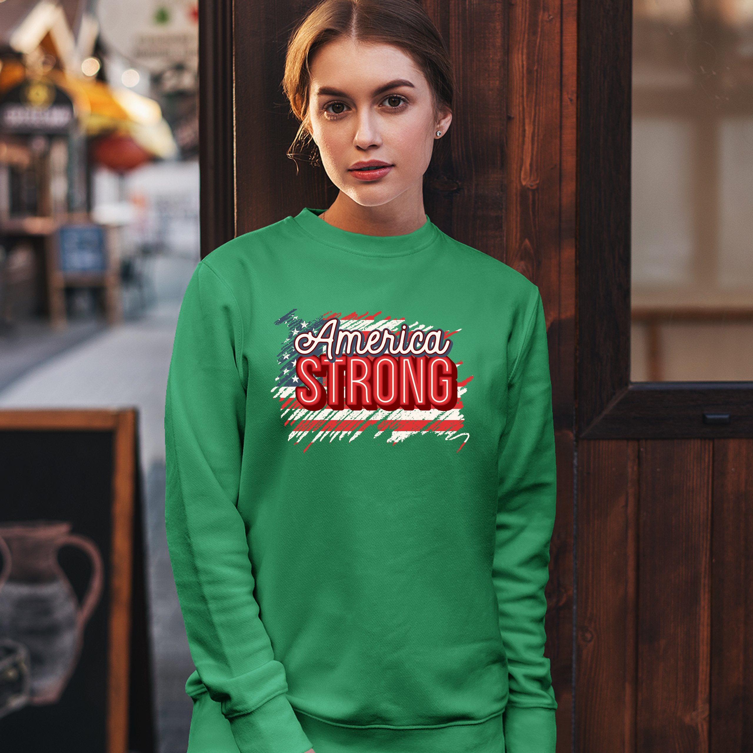 America Strong Sweatshirt Distressed American Flag 4th of July USA Crewneck - Picture 31 of 36