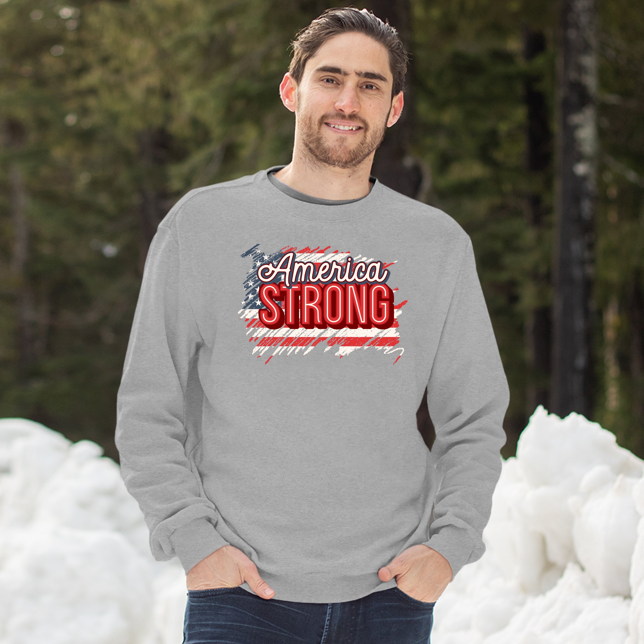 America Strong Sweatshirt Distressed American Flag 4th of July USA Crewneck - Picture 10 of 36