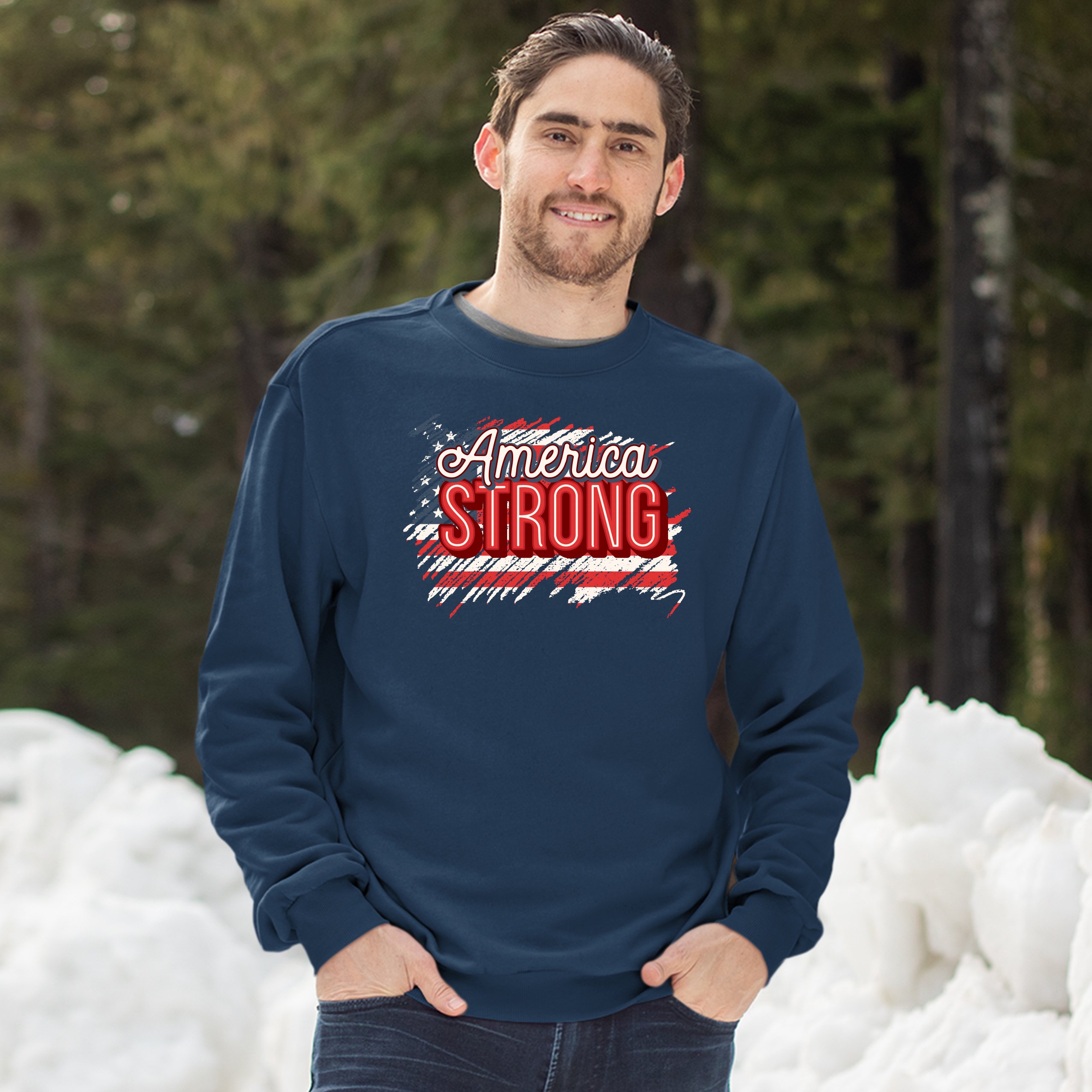 America Strong Sweatshirt Distressed American Flag 4th of July USA Crewneck - Picture 25 of 36