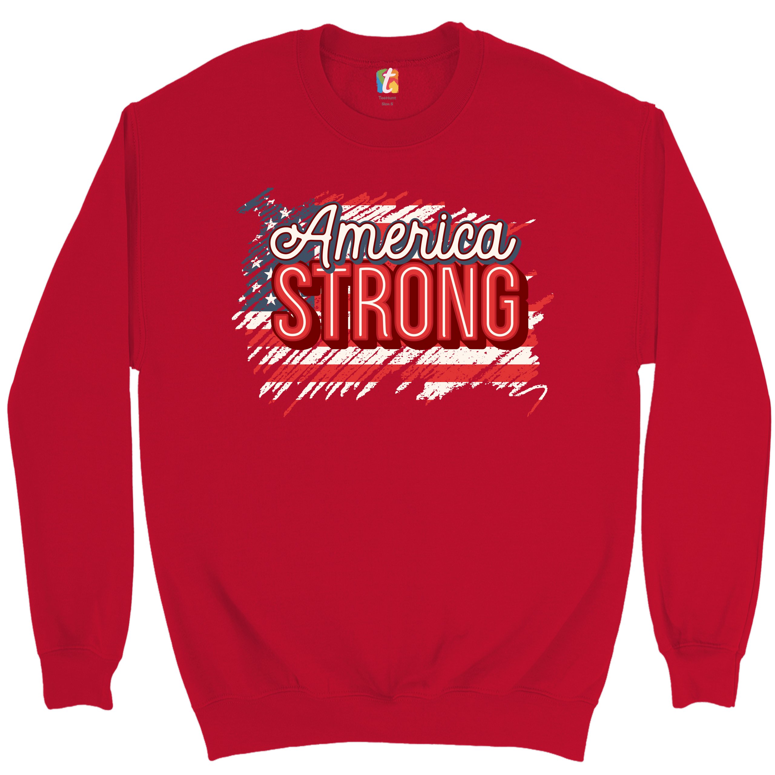 America Strong Sweatshirt Distressed American Flag 4th of July USA Crewneck - Picture 12 of 36