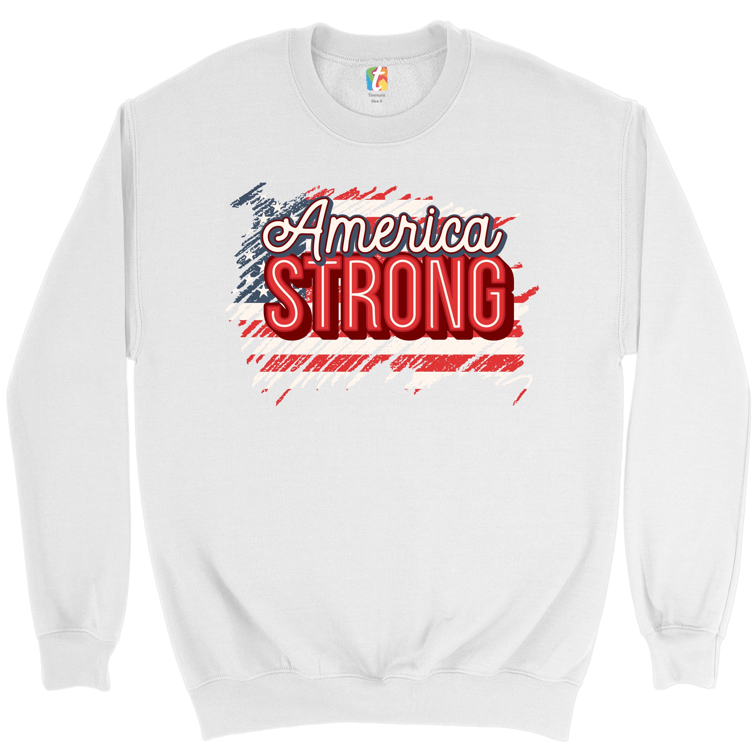 America Strong Sweatshirt Distressed American Flag 4th of July USA Crewneck - Picture 17 of 36