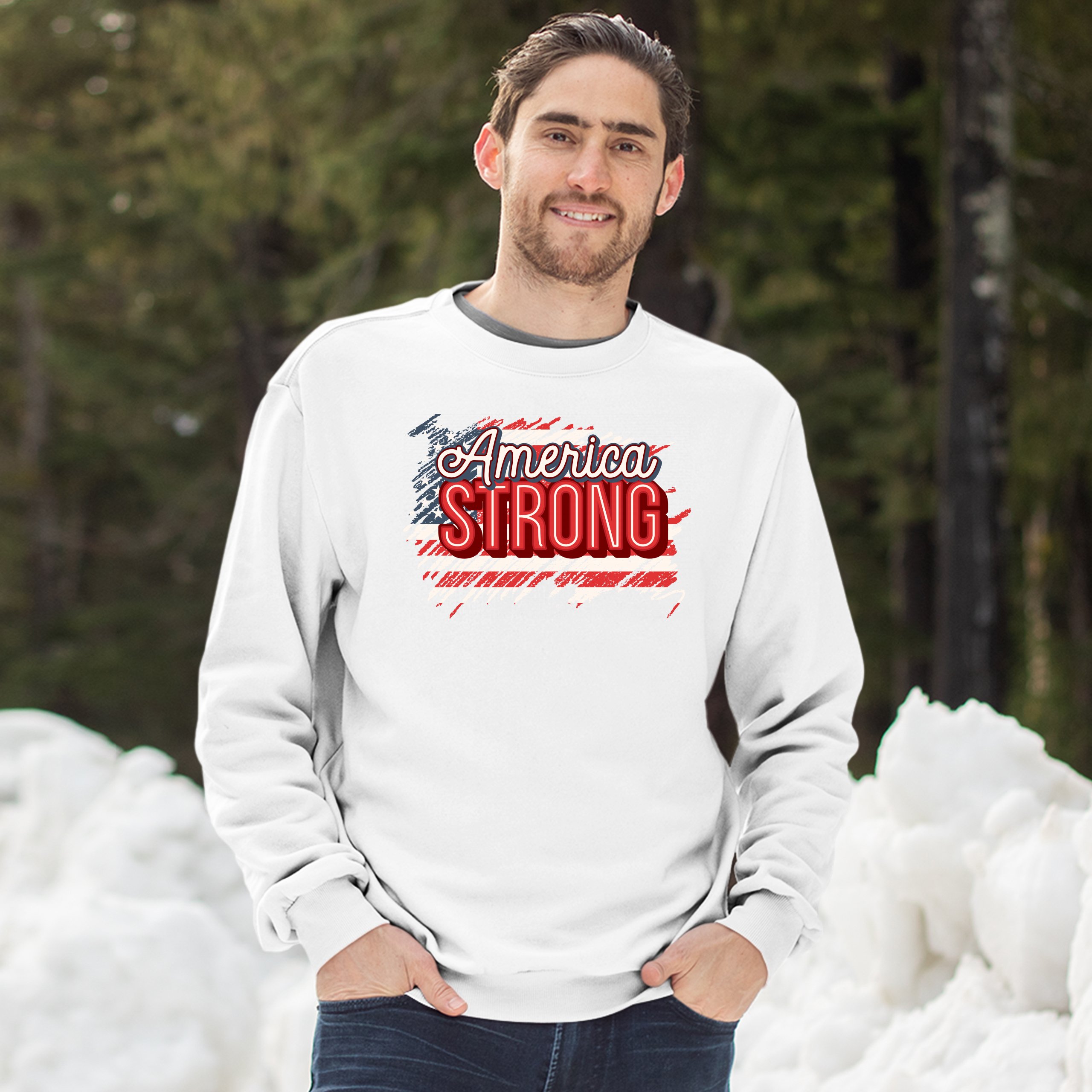 America Strong Sweatshirt Distressed American Flag 4th of July USA Crewneck - Picture 20 of 36