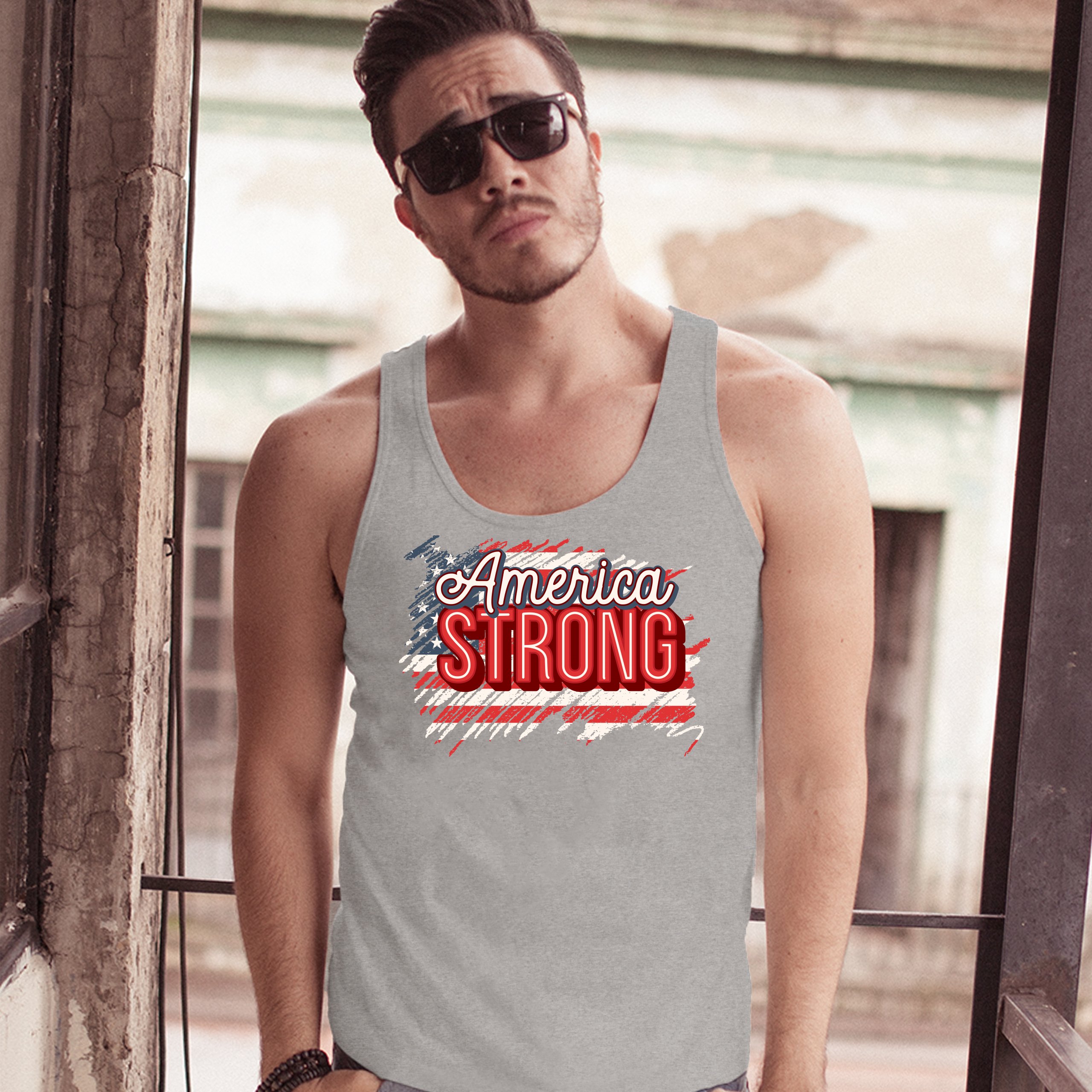 America Strong Tank Top Distressed American Flag 4th of July USA Men's Top - Picture 9 of 21