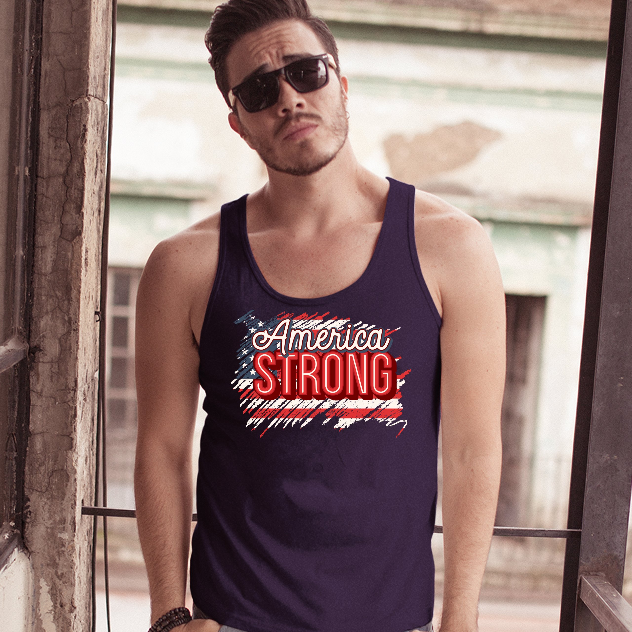 America Strong Tank Top Distressed American Flag 4th of July USA Men's Top - Picture 21 of 21