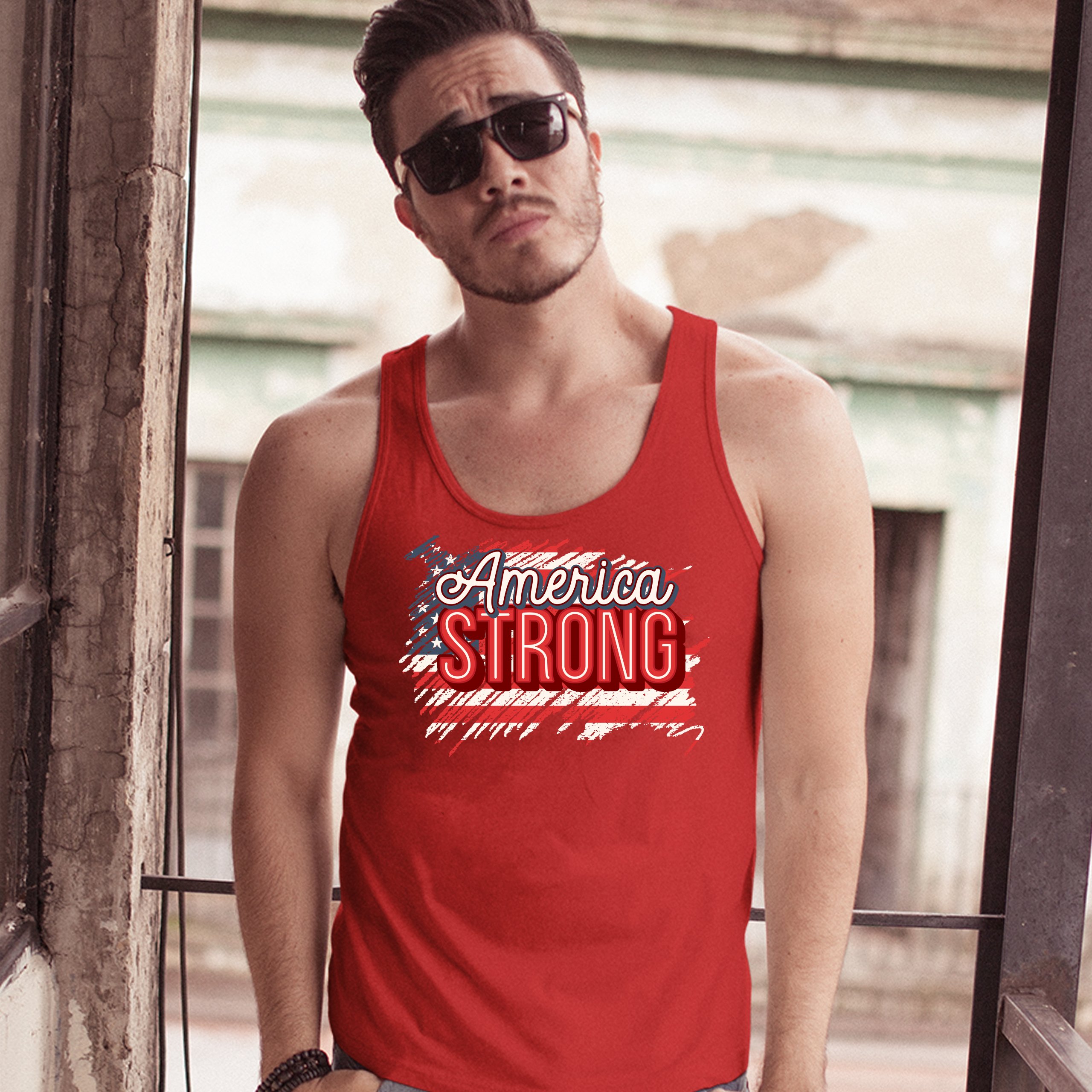 America Strong Tank Top Distressed American Flag 4th of July USA Men's Top - Picture 13 of 21