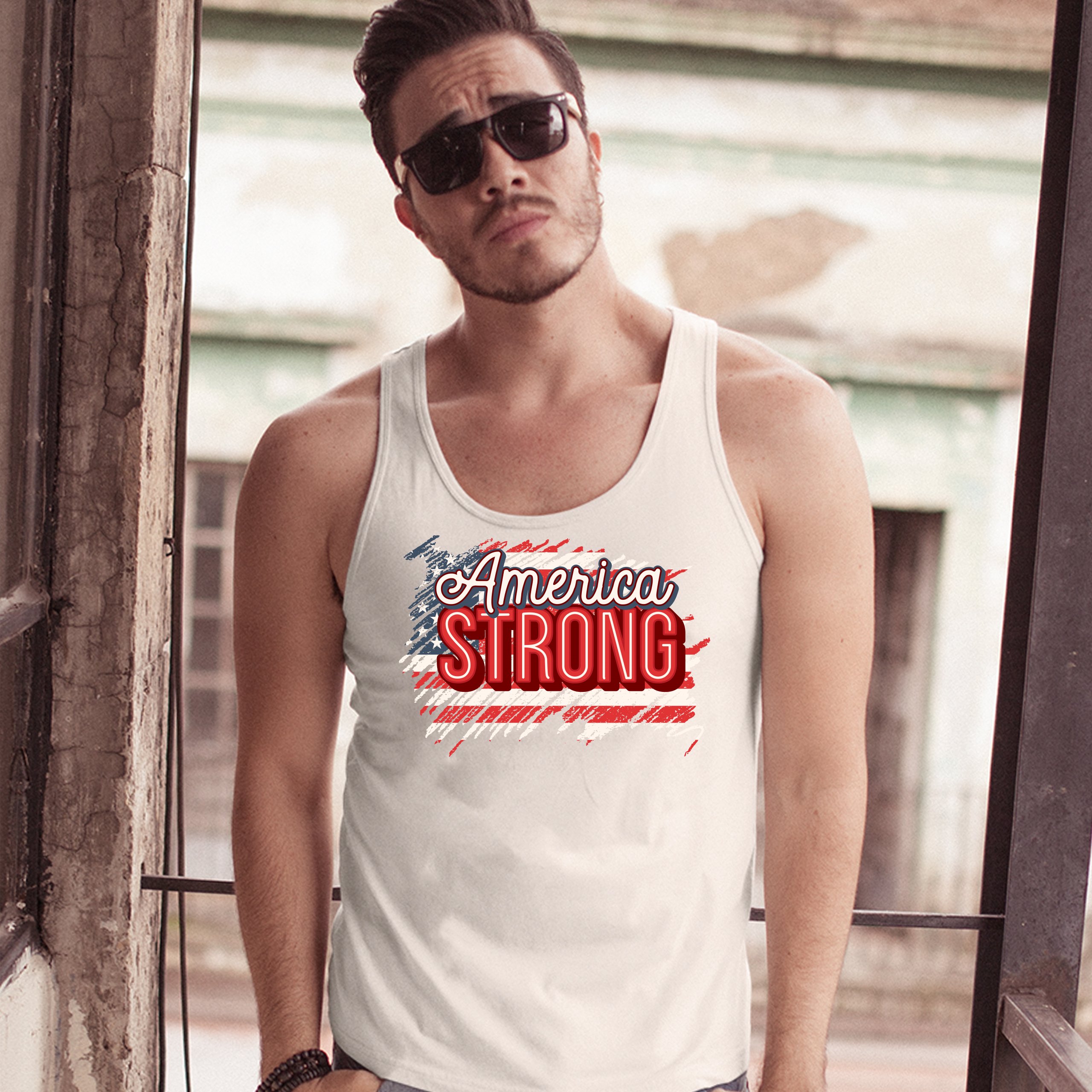 America Strong Tank Top Distressed American Flag 4th of July USA Men's Top - Picture 17 of 21