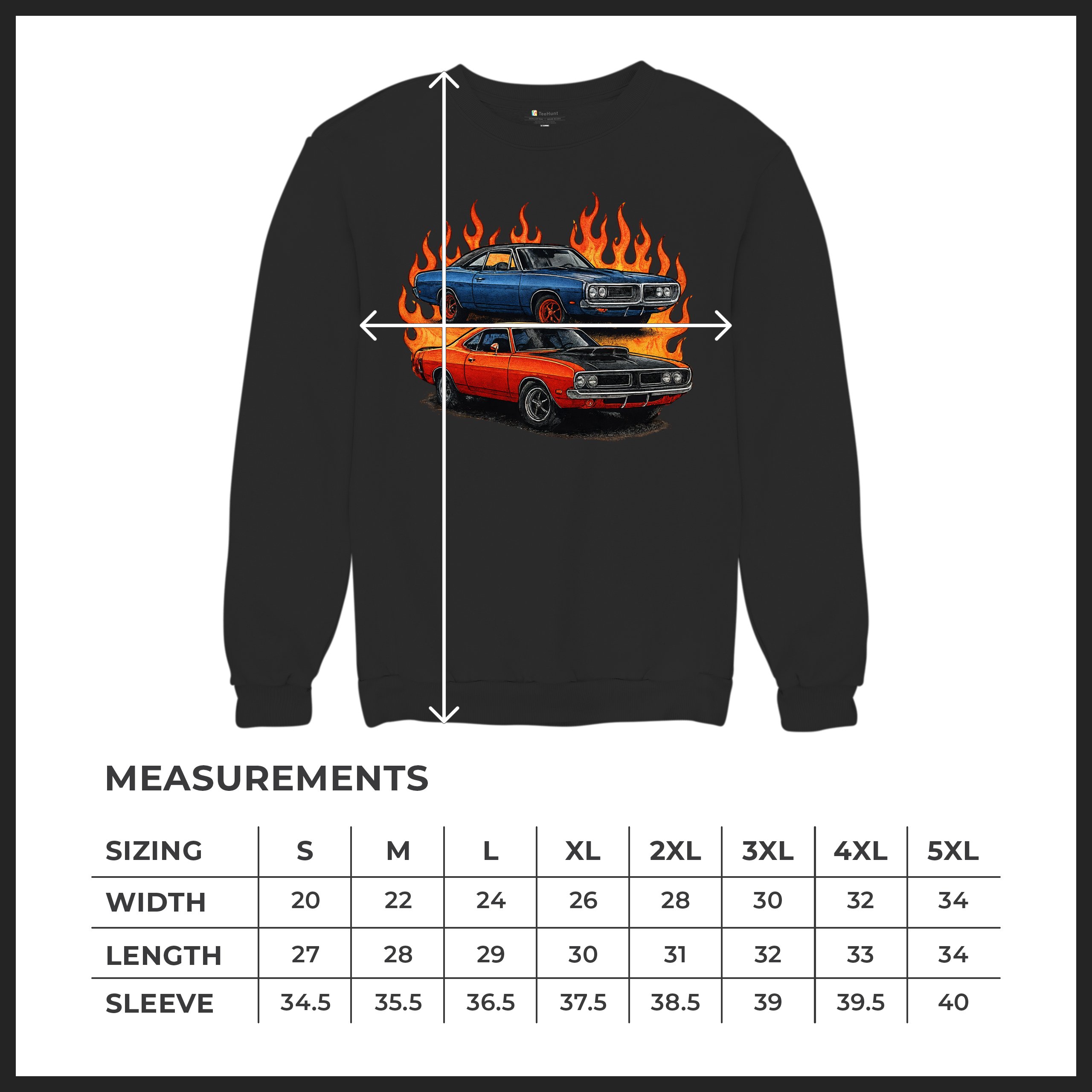 Classic American Muscle Car Flame Sweatshirt Vintage Horsepower V8 Crewneck - Picture 8 of 50