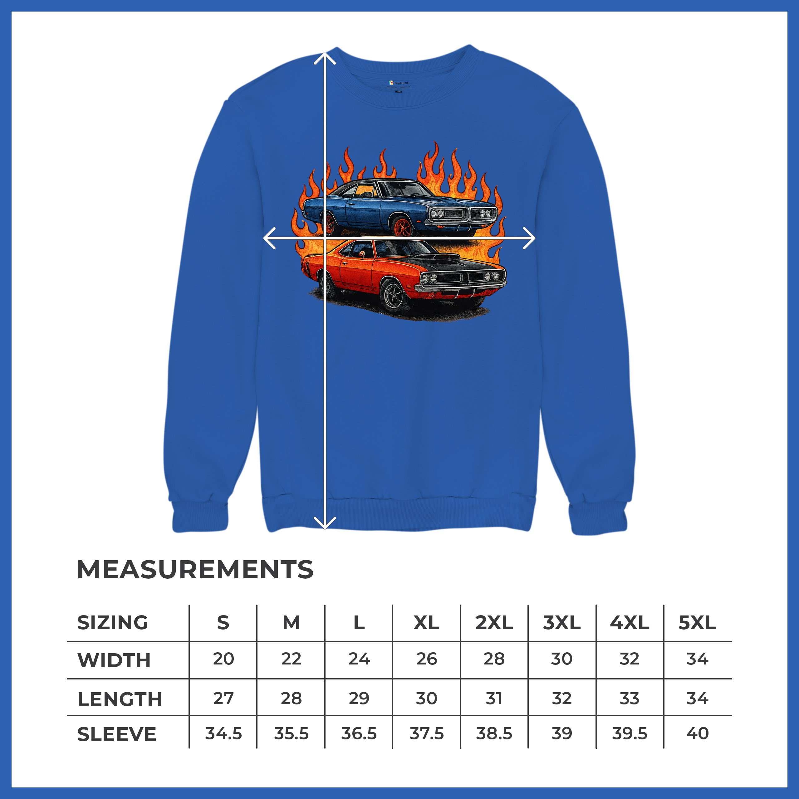 Classic American Muscle Car Flame Sweatshirt Vintage Horsepower V8 Crewneck - Picture 50 of 50