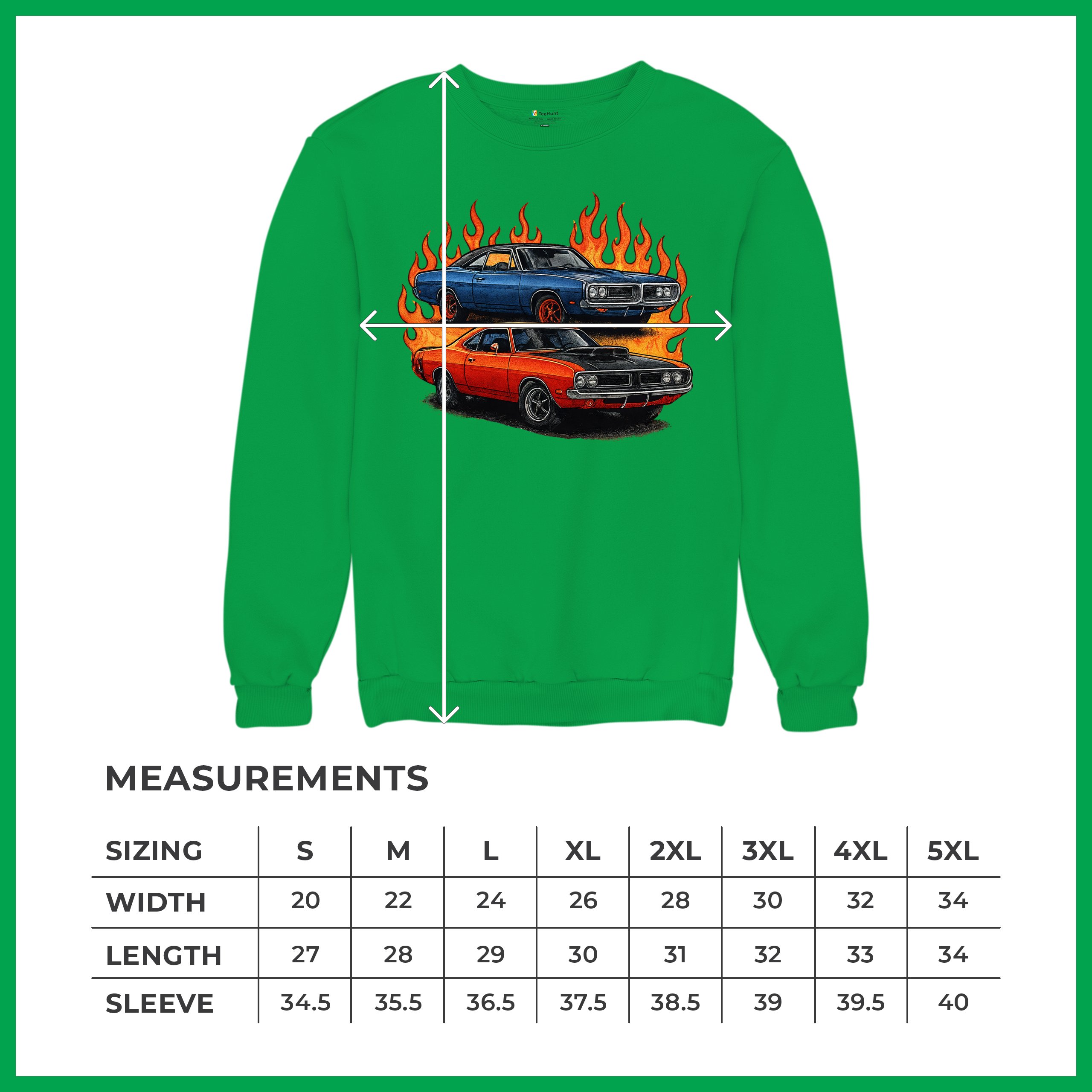 Classic American Muscle Car Flame Sweatshirt Vintage Horsepower V8 Crewneck - Picture 43 of 50