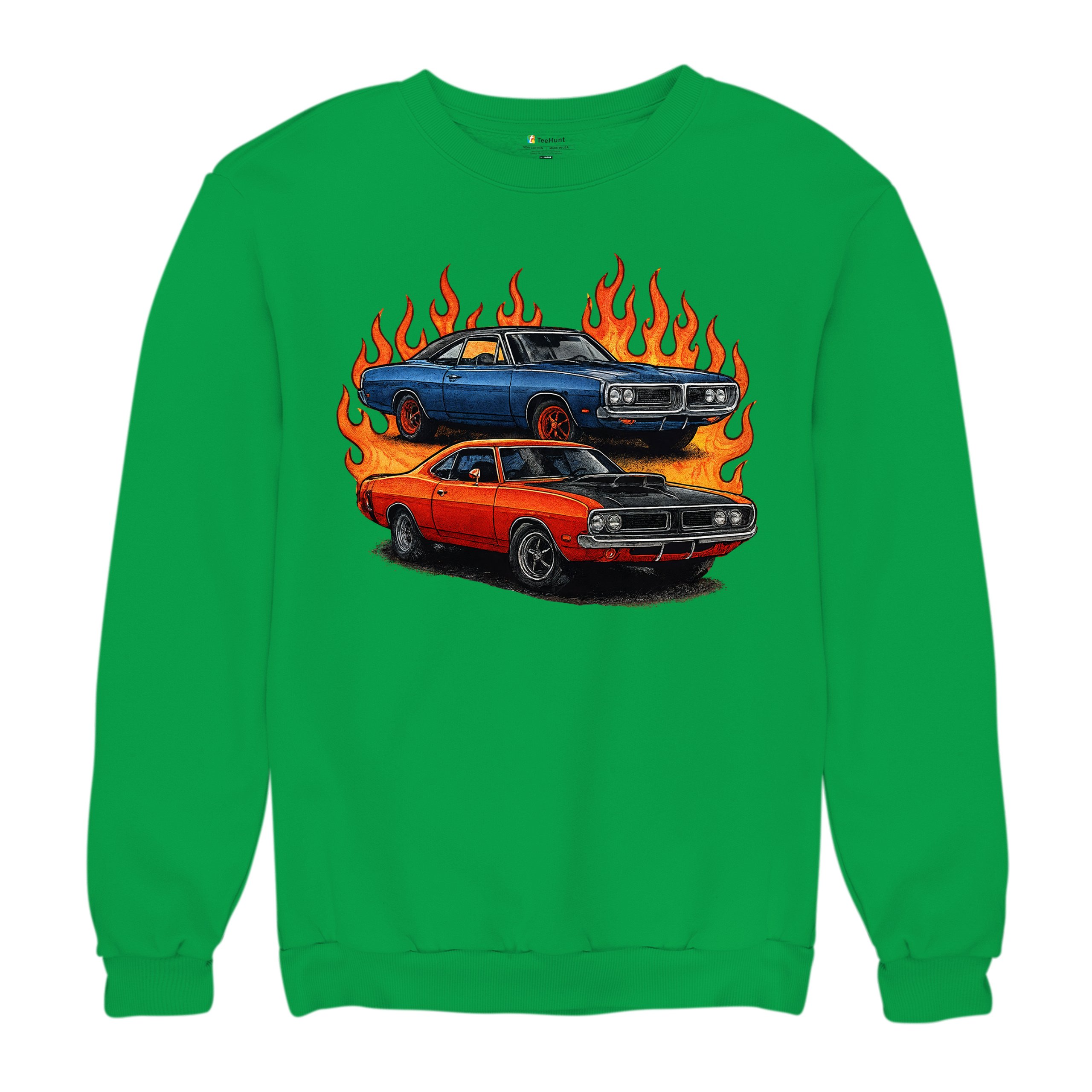 Classic American Muscle Car Flame Sweatshirt Vintage Horsepower V8 Crewneck - Picture 41 of 50