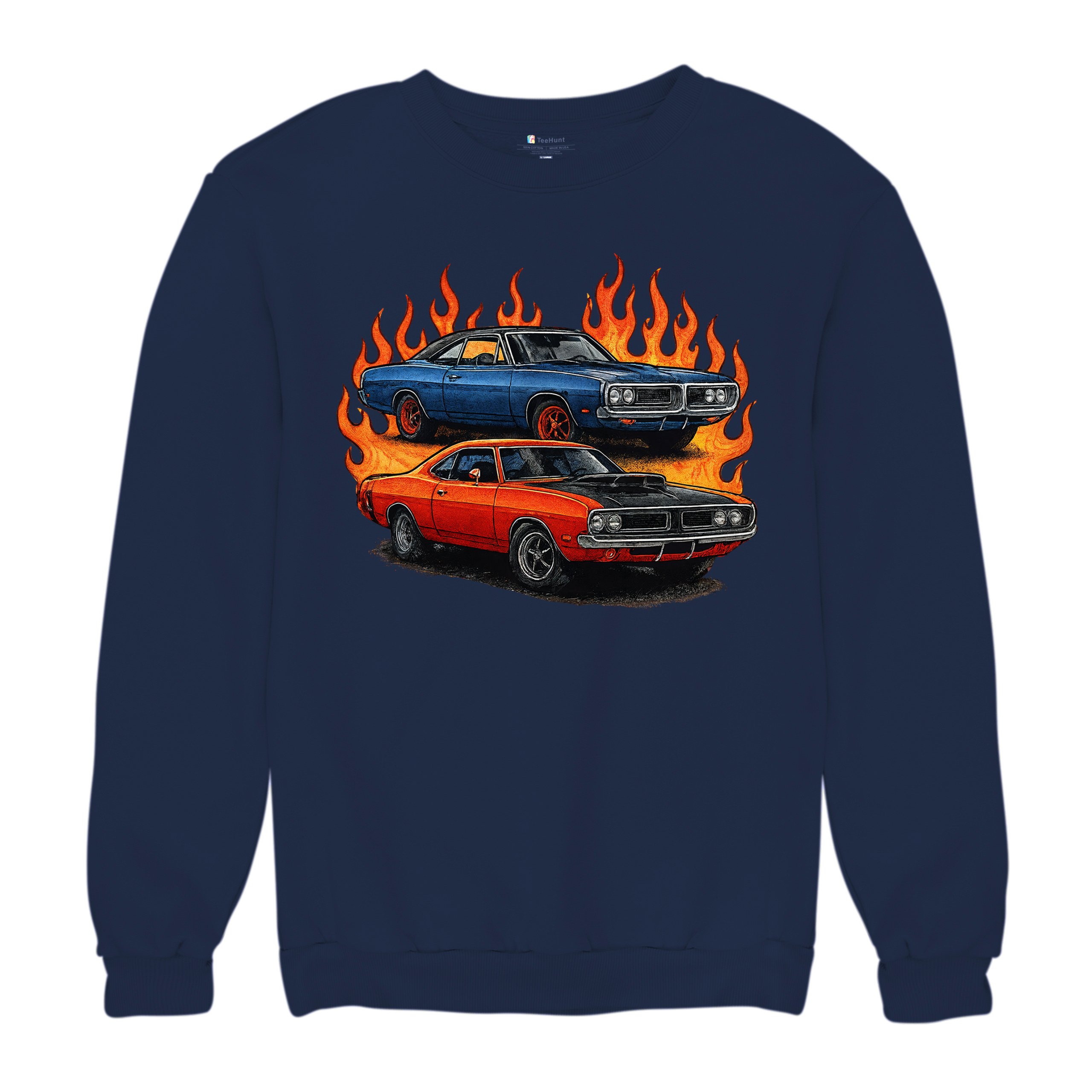 Classic American Muscle Car Flame Sweatshirt Vintage Horsepower V8 Crewneck - Picture 34 of 50