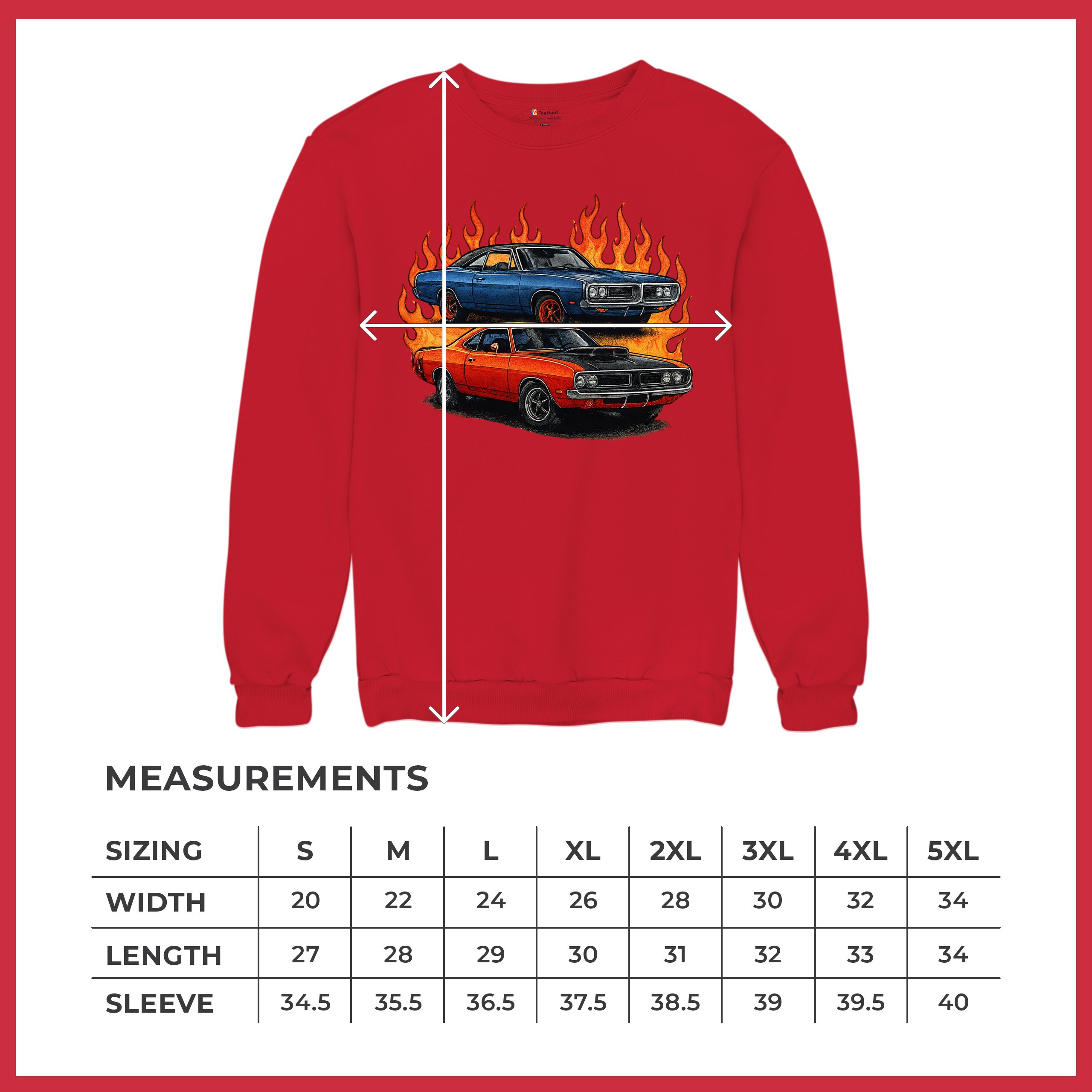 Classic American Muscle Car Flame Sweatshirt Vintage Horsepower V8 Crewneck - Picture 22 of 50