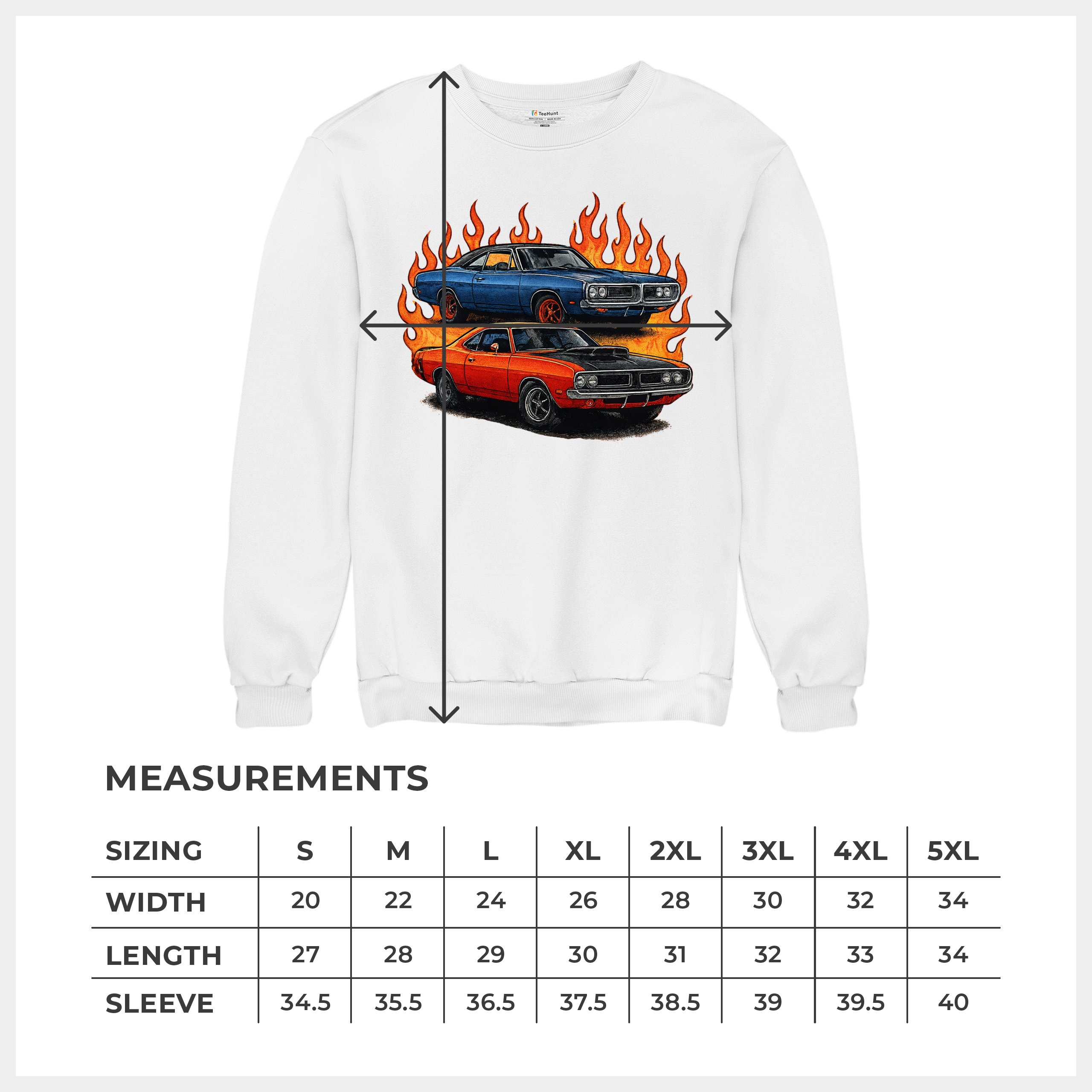 Classic American Muscle Car Flame Sweatshirt Vintage Horsepower V8 Crewneck - Picture 29 of 50