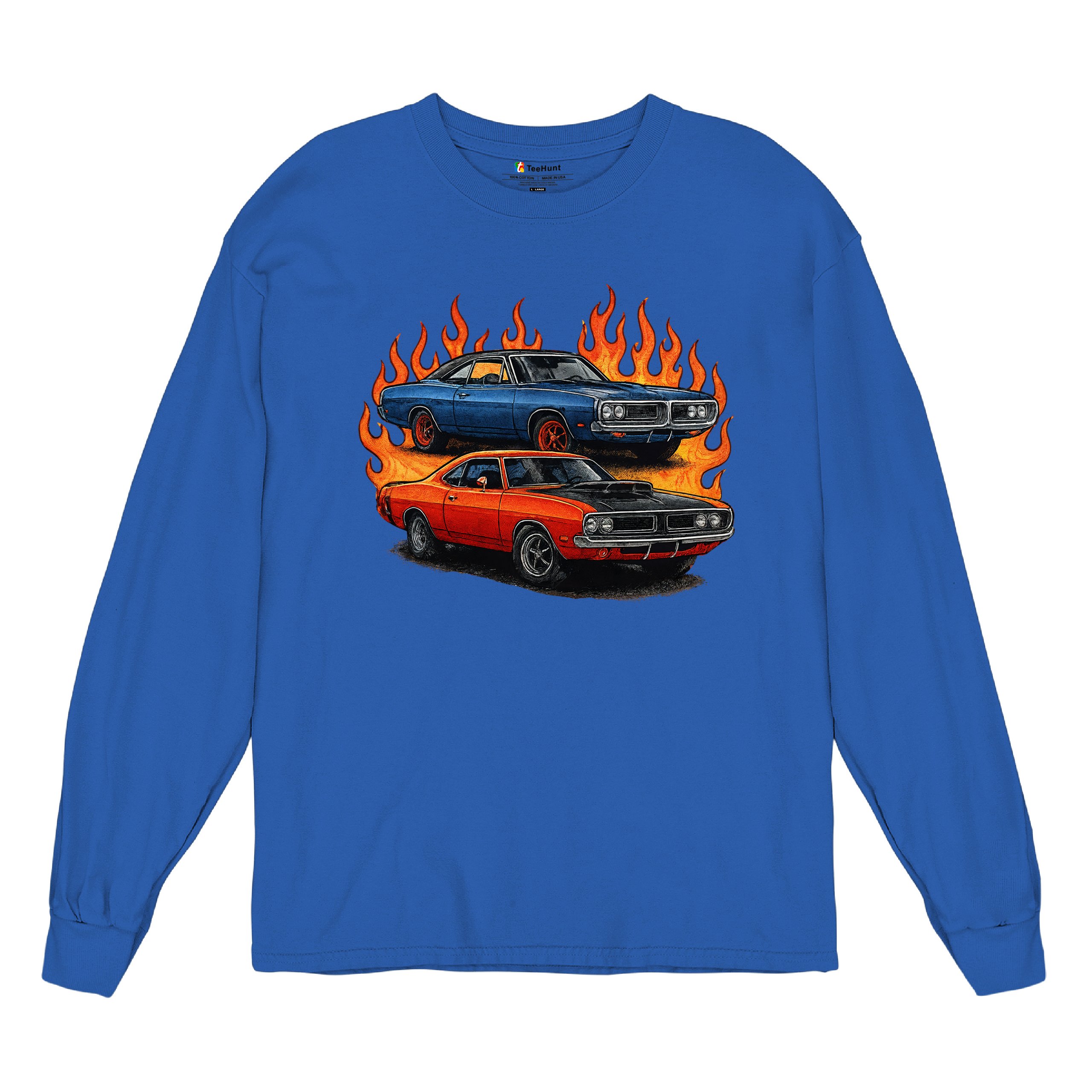Classic American Muscle Car Flame Long Sleeve T-shirt Vintage Horsepower V8 - Picture 62 of 78
