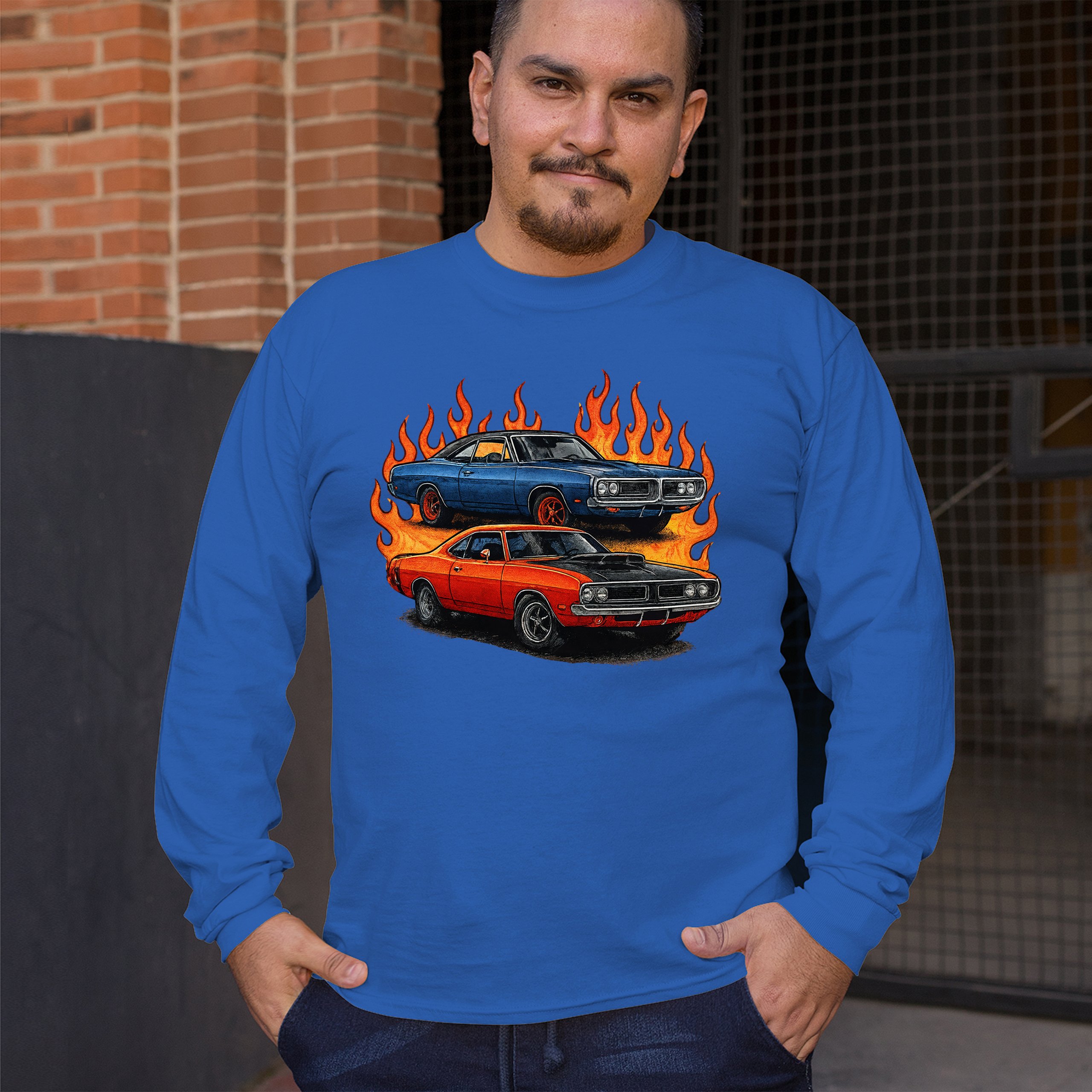 Classic American Muscle Car Flame Long Sleeve T-shirt Vintage Horsepower V8 - Picture 61 of 78