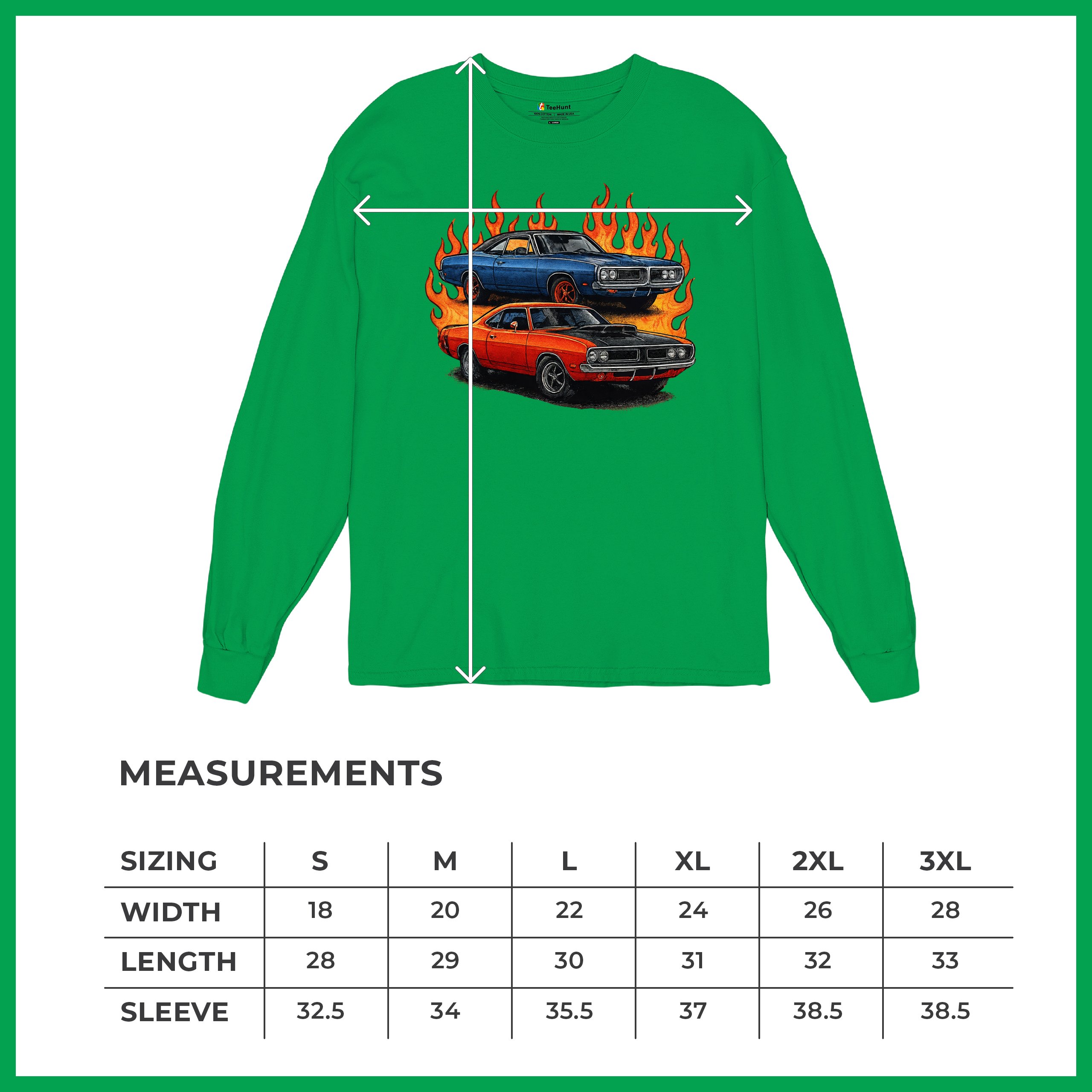 Classic American Muscle Car Flame Long Sleeve T-shirt Vintage Horsepower V8 - Picture 50 of 78