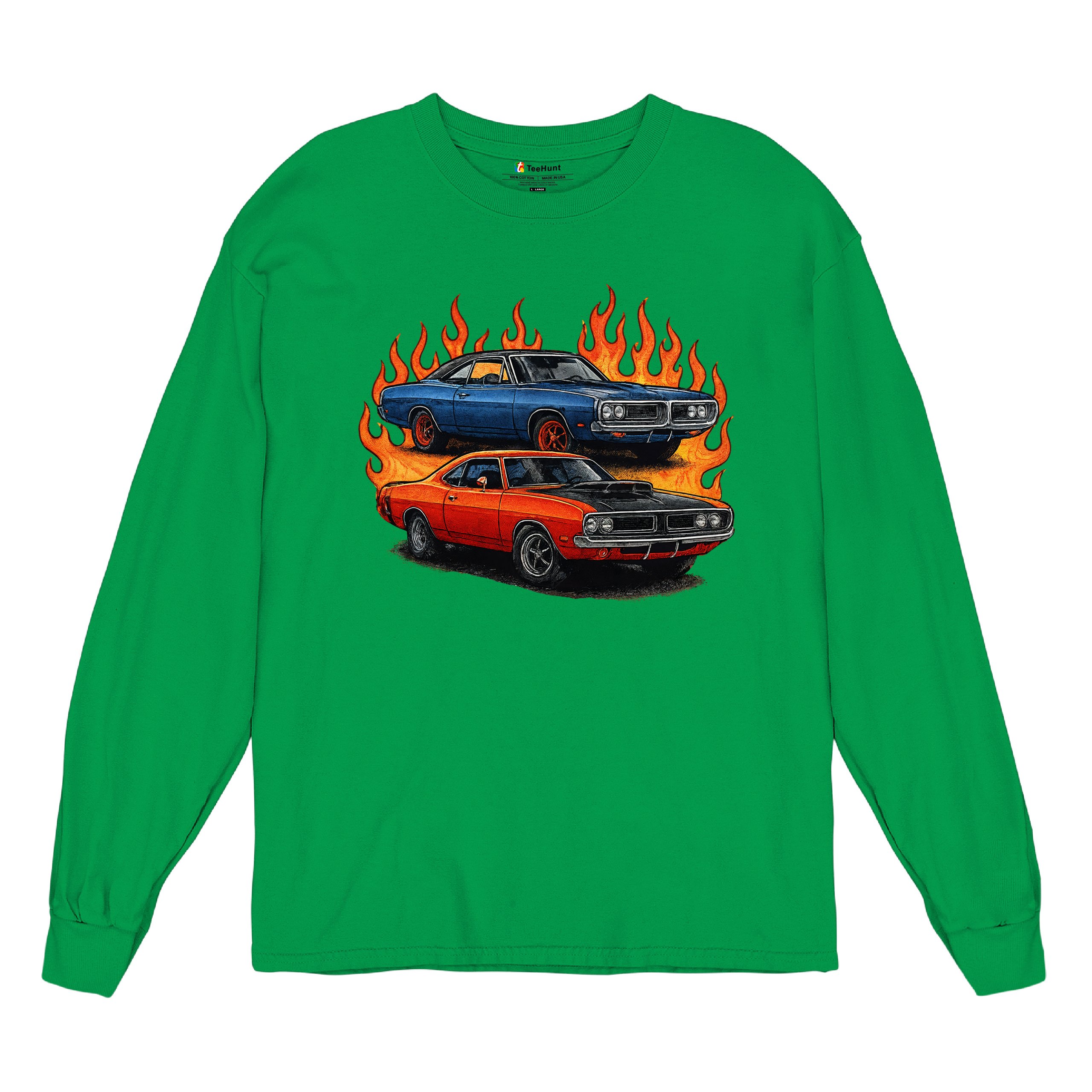 Classic American Muscle Car Flame Long Sleeve T-shirt Vintage Horsepower V8 - Picture 48 of 78