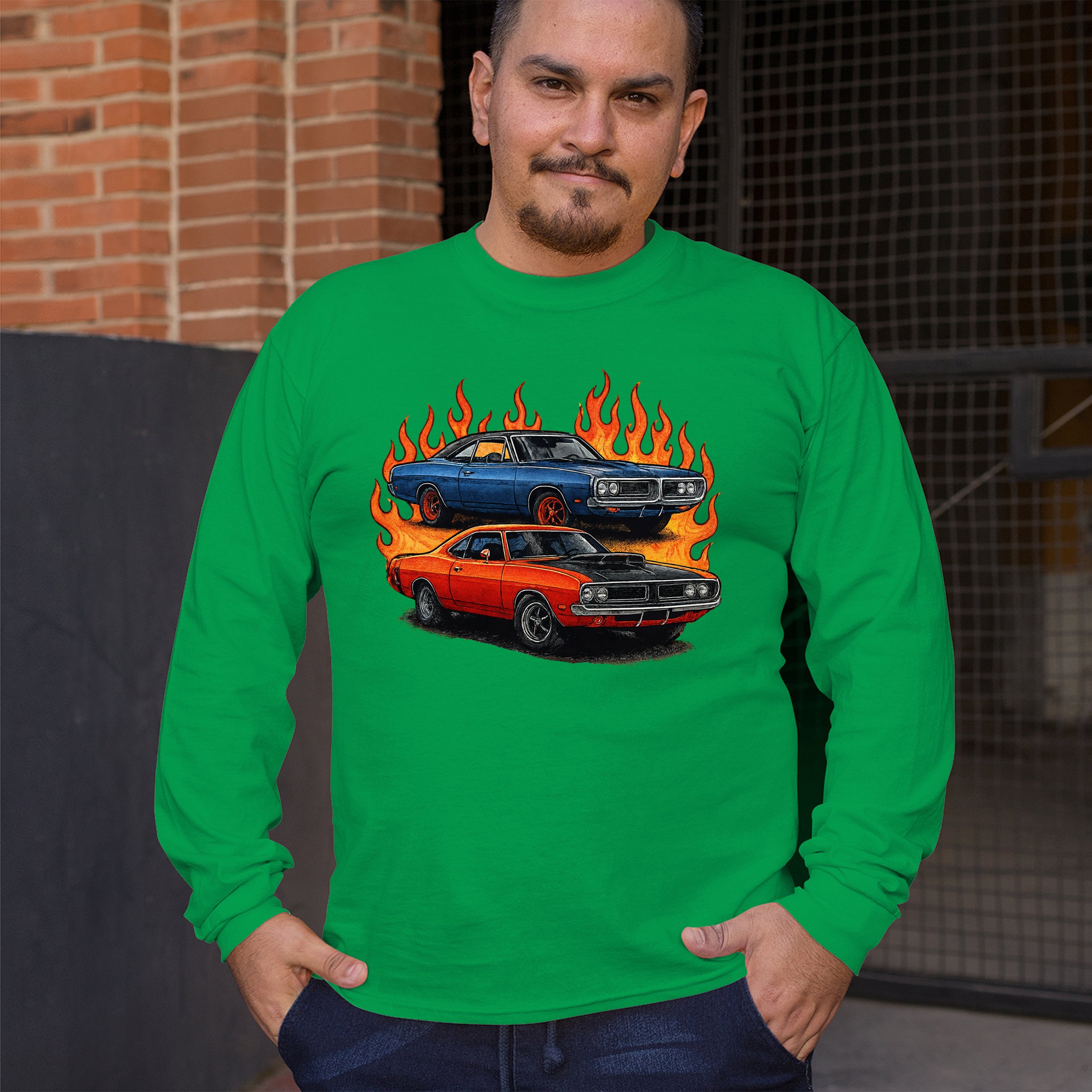 Classic American Muscle Car Flame Long Sleeve T-shirt Vintage Horsepower V8 - Picture 47 of 78