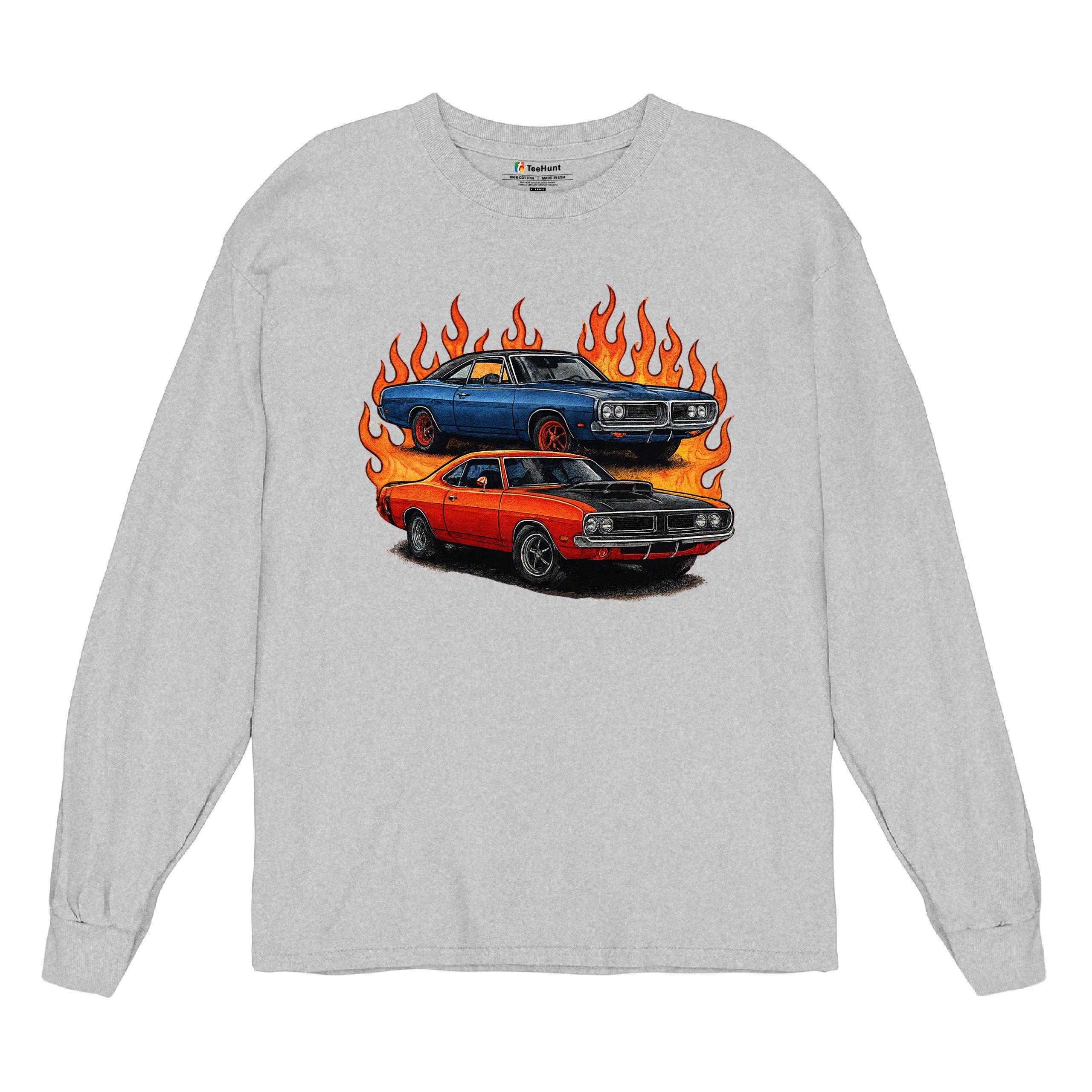 Classic American Muscle Car Flame Long Sleeve T-shirt Vintage Horsepower V8 - Picture 13 of 78