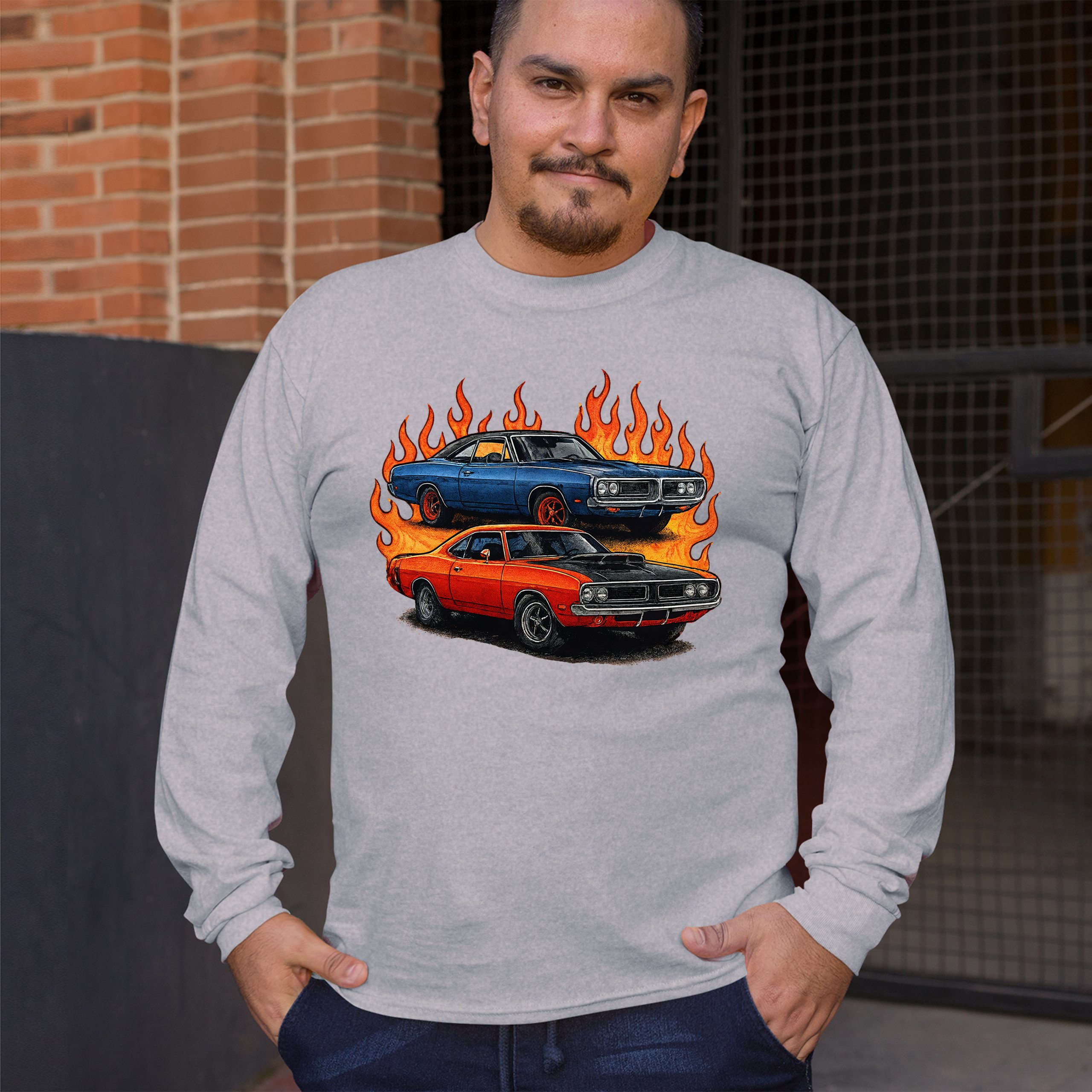 Classic American Muscle Car Flame Long Sleeve T-shirt Vintage Horsepower V8 - Picture 12 of 78