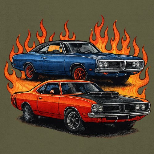 Classic American Muscle Car Flame Long Sleeve T-shirt Vintage Horsepower V8 - Picture 53 of 78