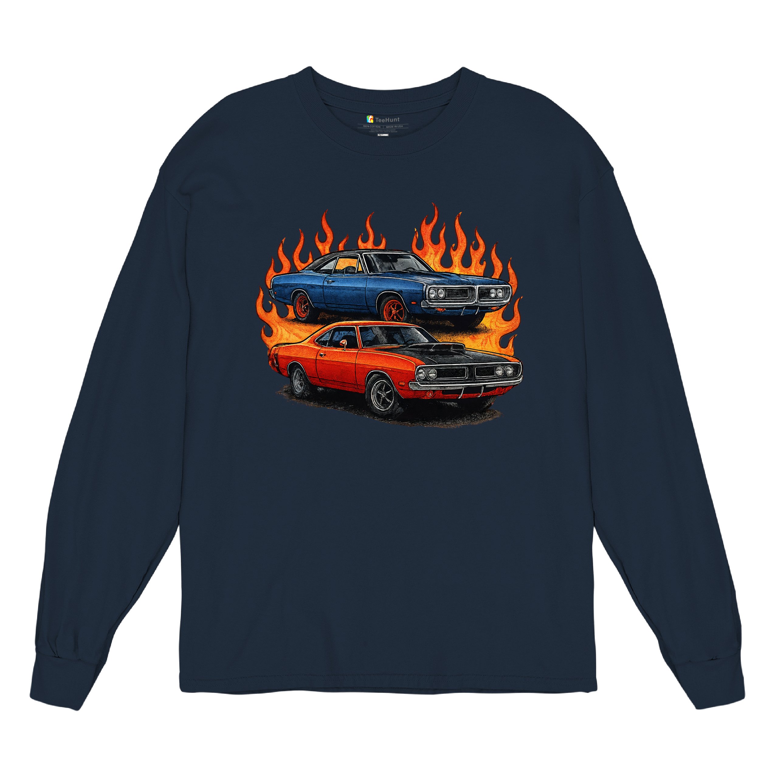Classic American Muscle Car Flame Long Sleeve T-shirt Vintage Horsepower V8 - Picture 41 of 78